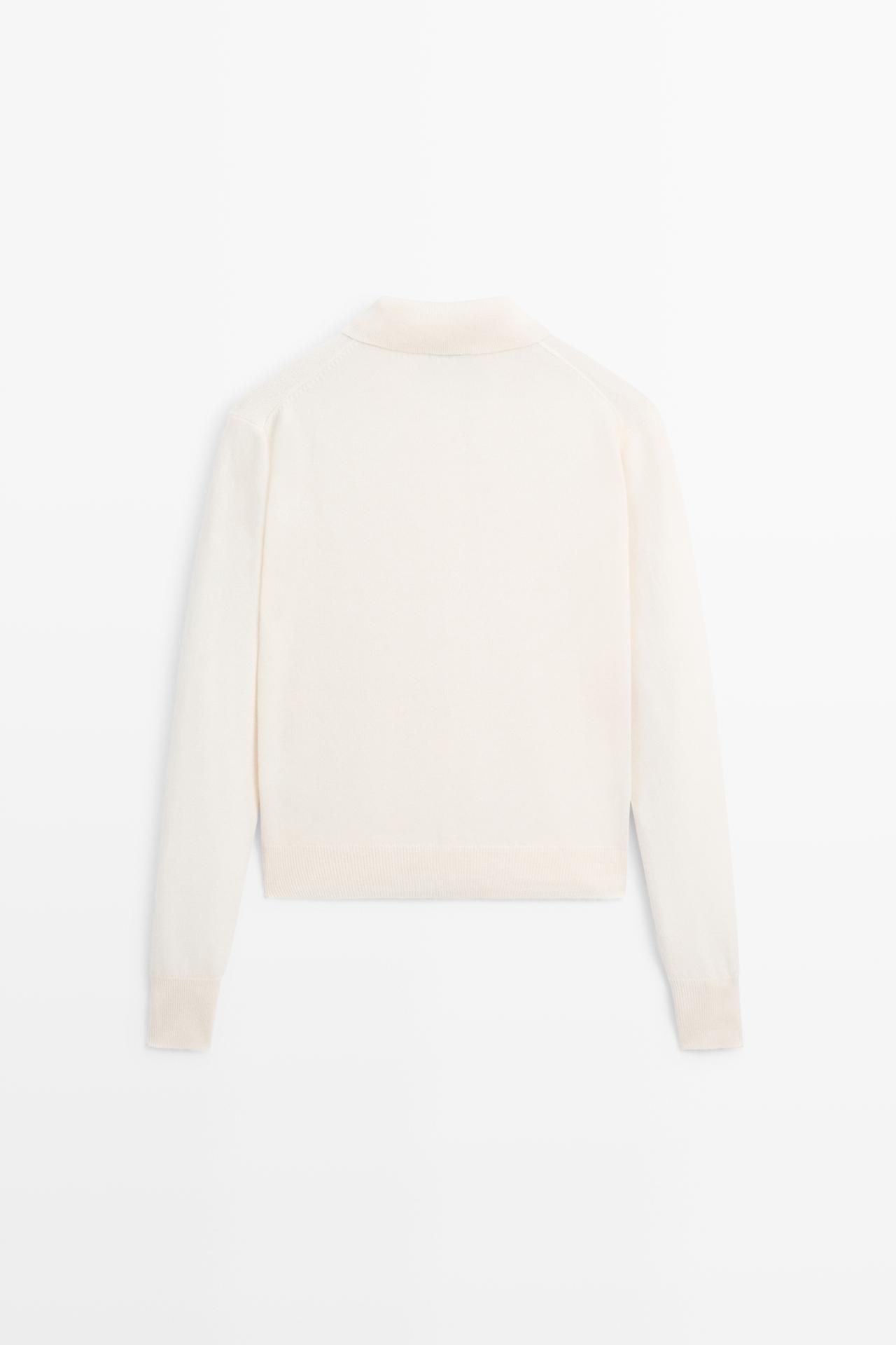 100% cashmere knit polo collar cardigan — CREAM