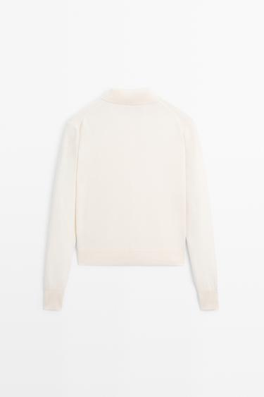 100% cashmere knit polo collar cardigan — CREAM 6