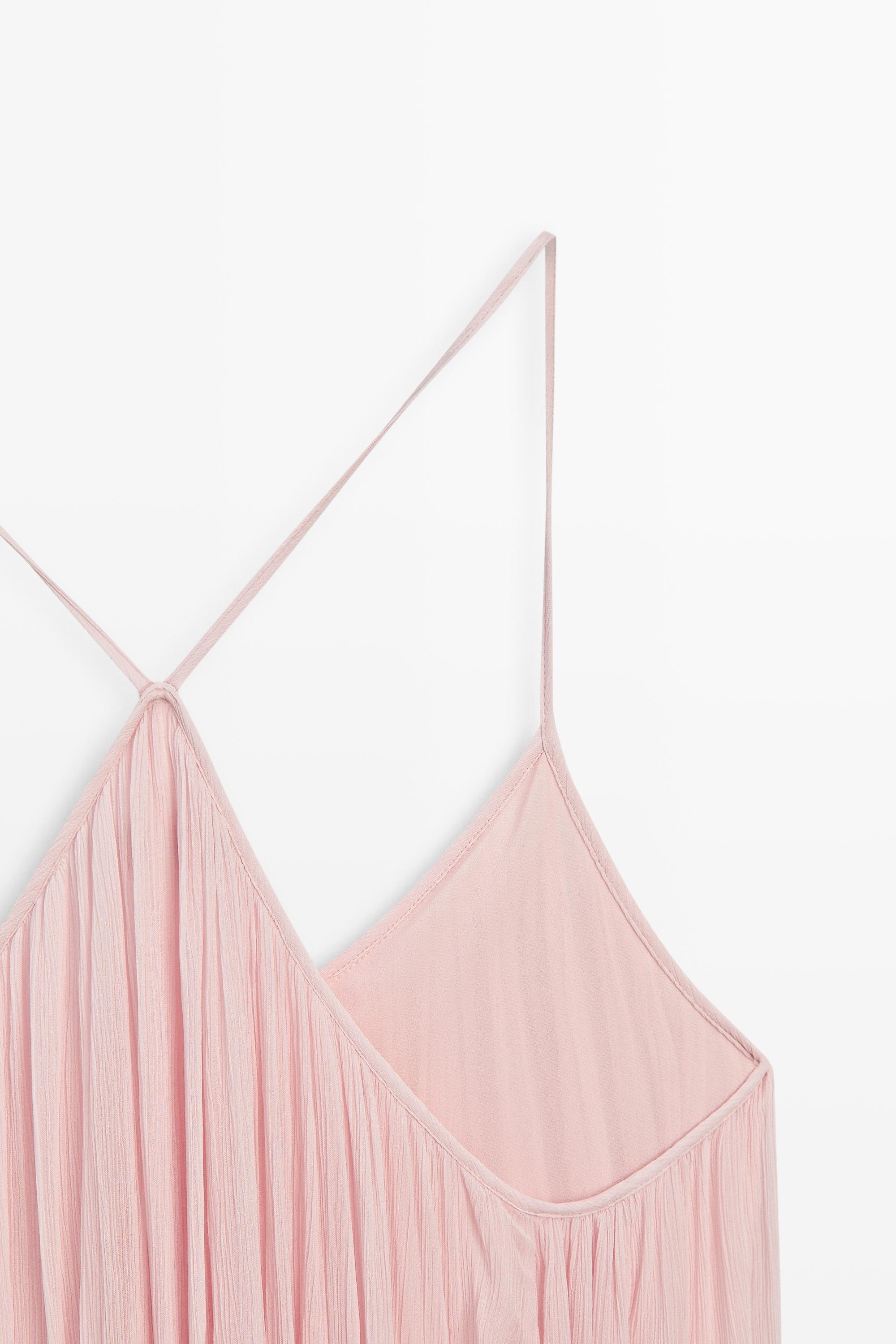 Flowing pleated spaghetti strap dress — PALE PINK