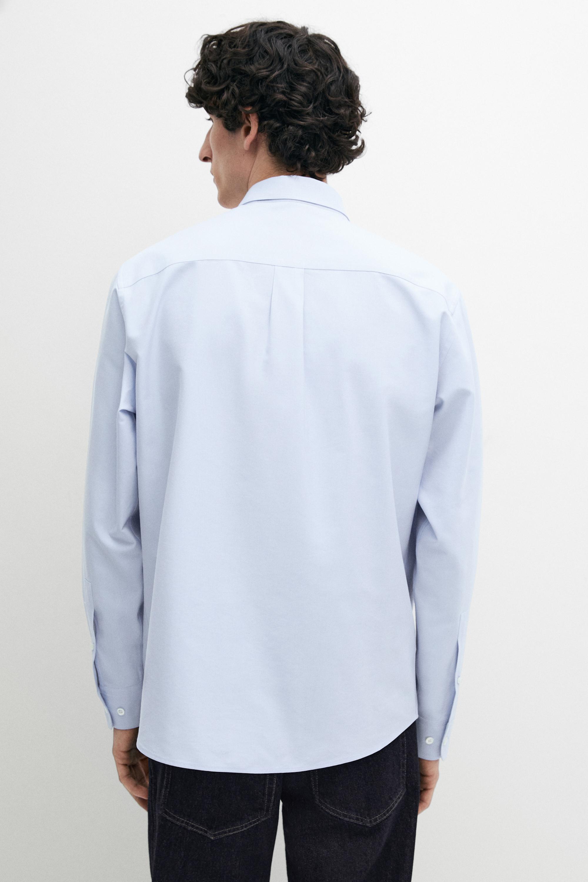 Slim fit cotton blend shirt — Sky blue