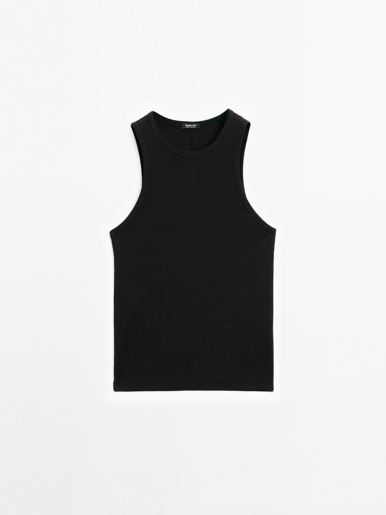 Massimo Dutti - Dame - Rib-Top Med Rundt Hals - Sort - L