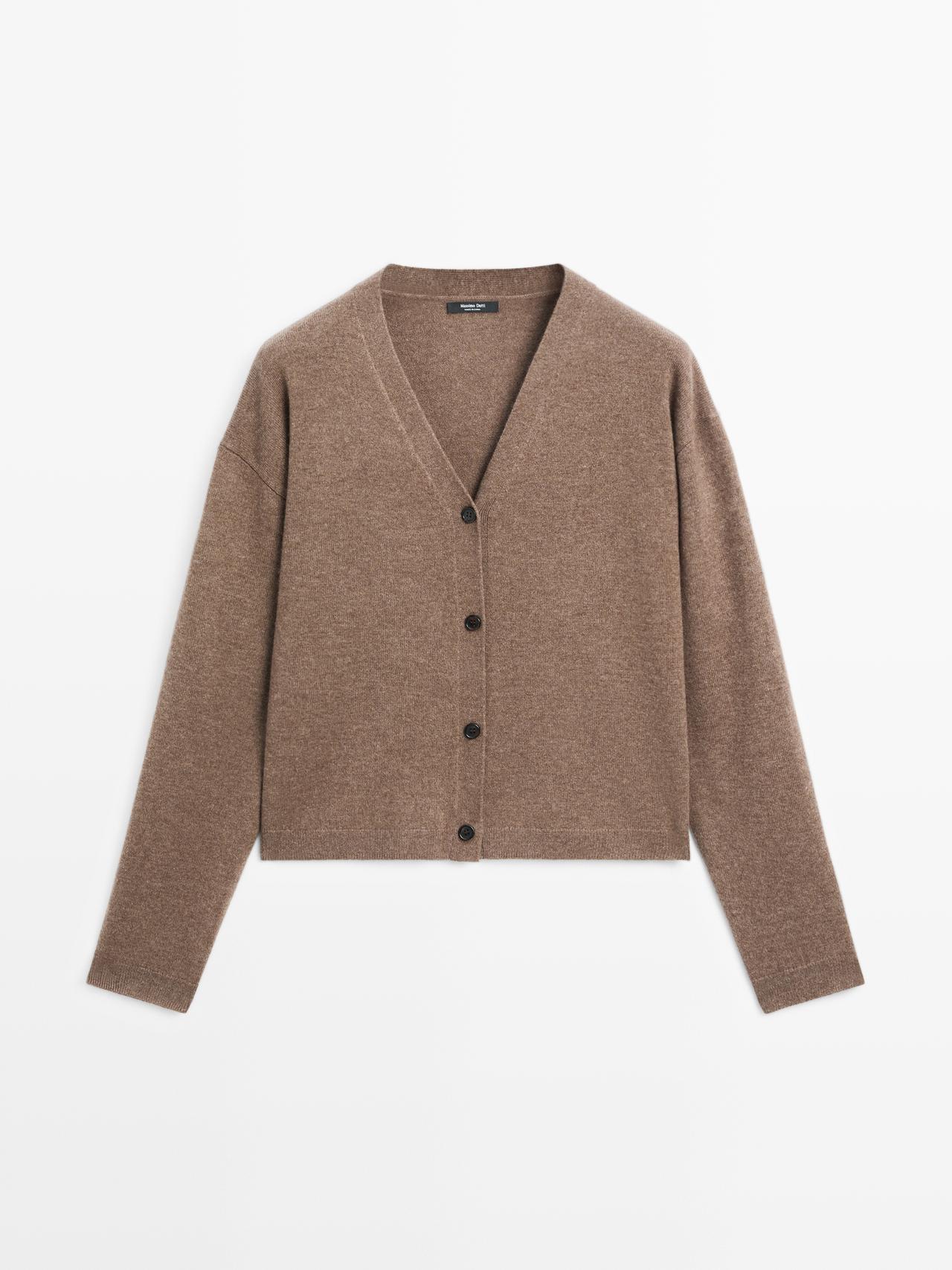 Massimo Dutti - Dames - Tricot Vest Met V-Hals Van Wolmix - Karamel - L