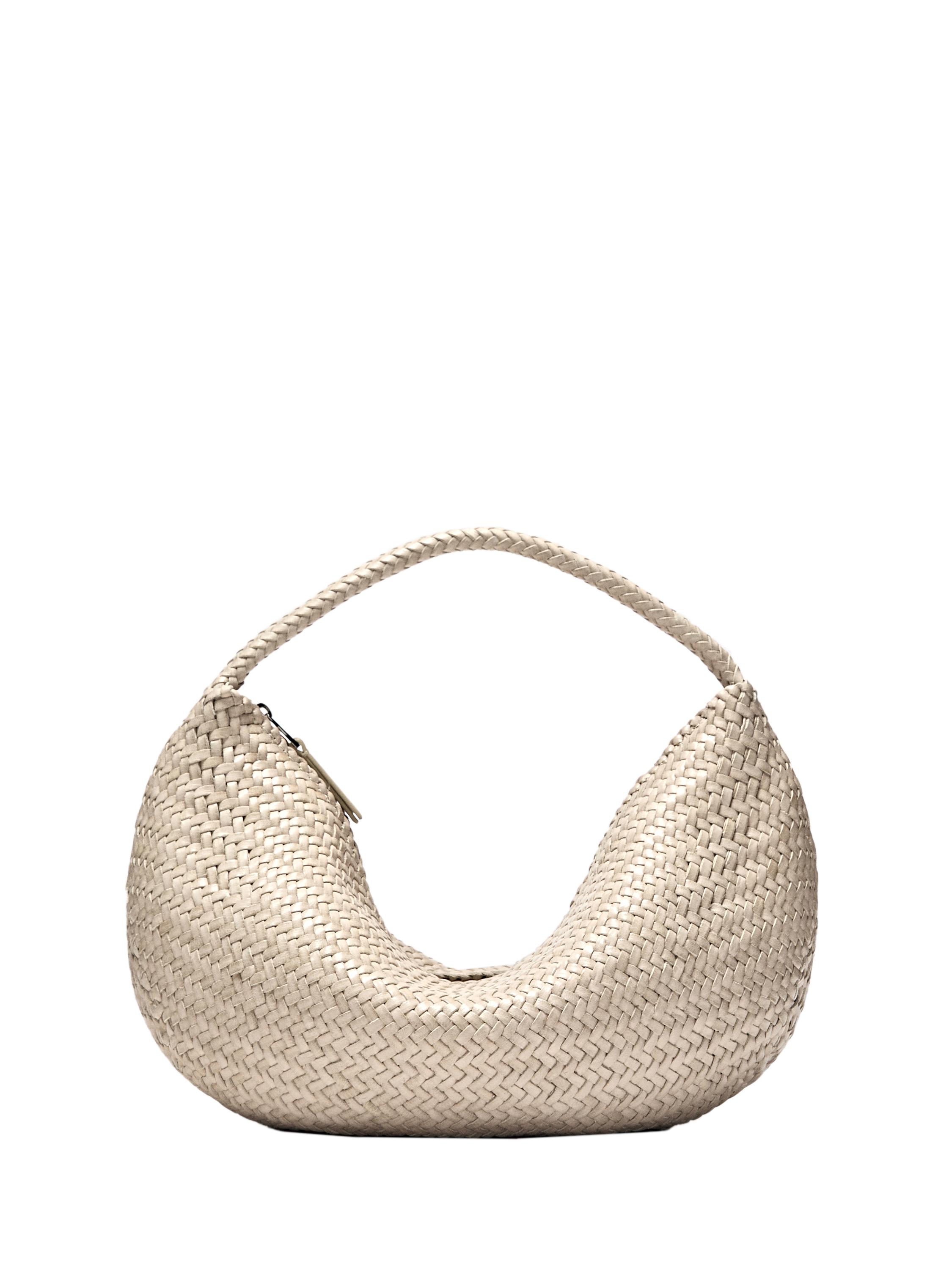 Braided leather half-moon bag