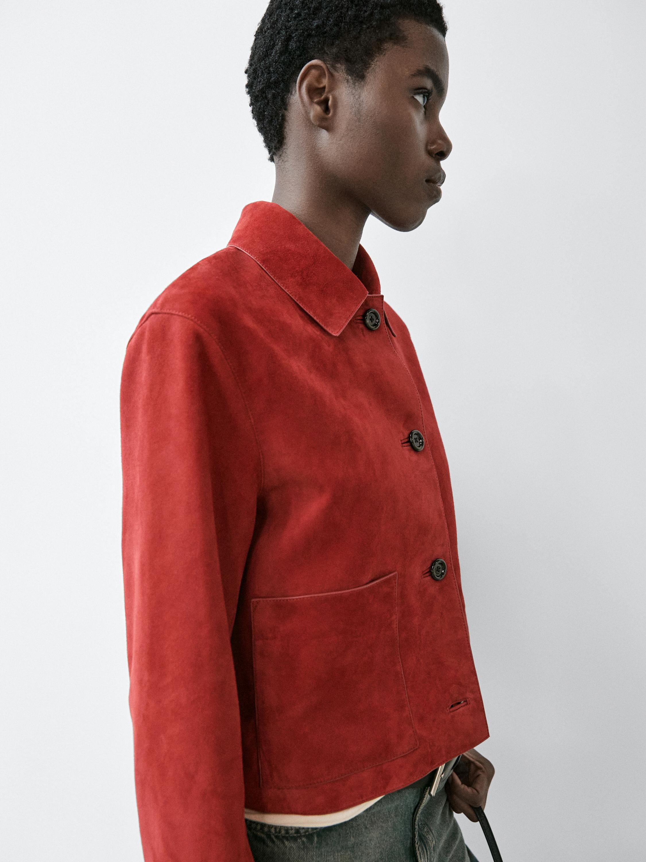 Short suede leather jacket — RED