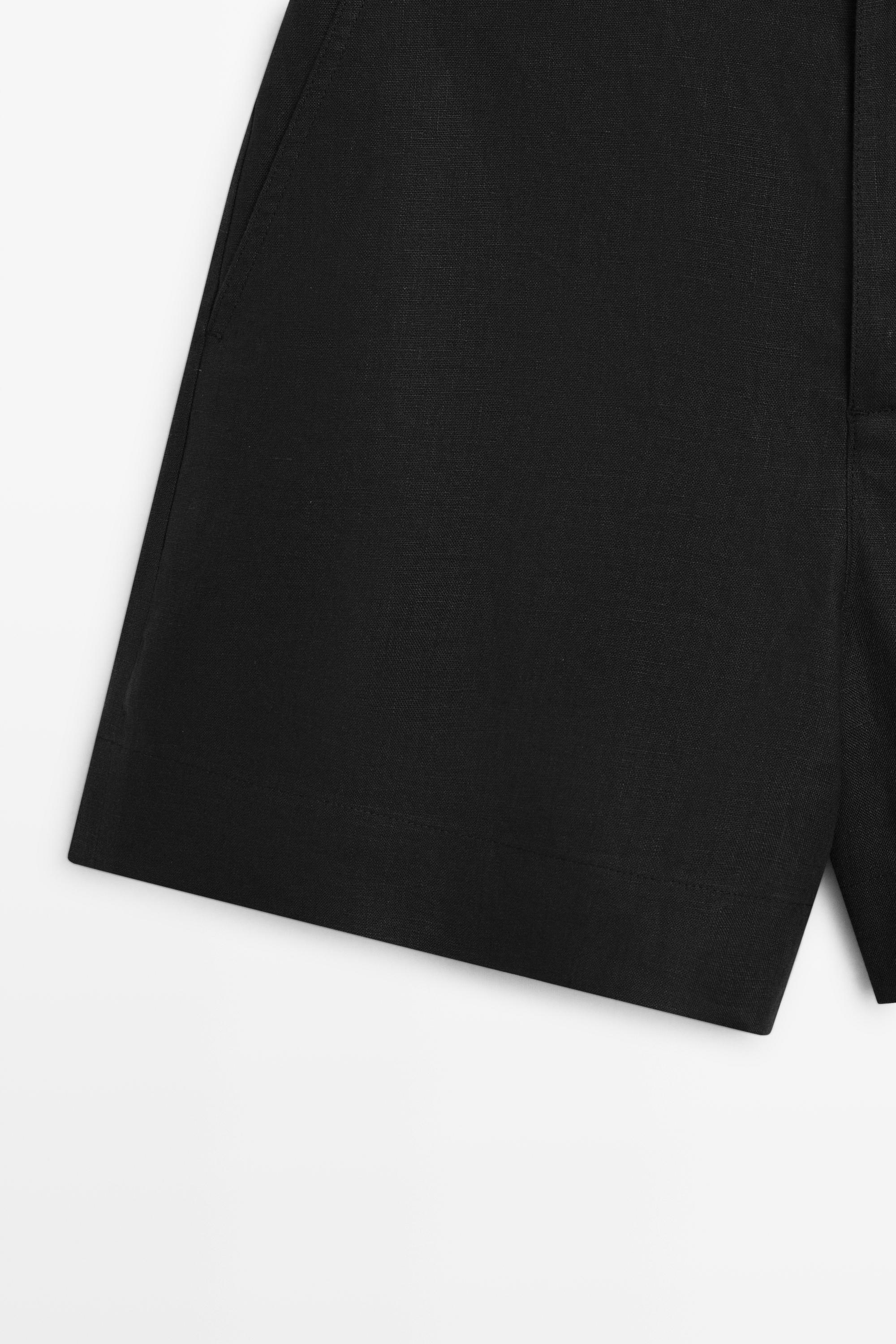 100% linen short Bermuda shorts — BLACK
