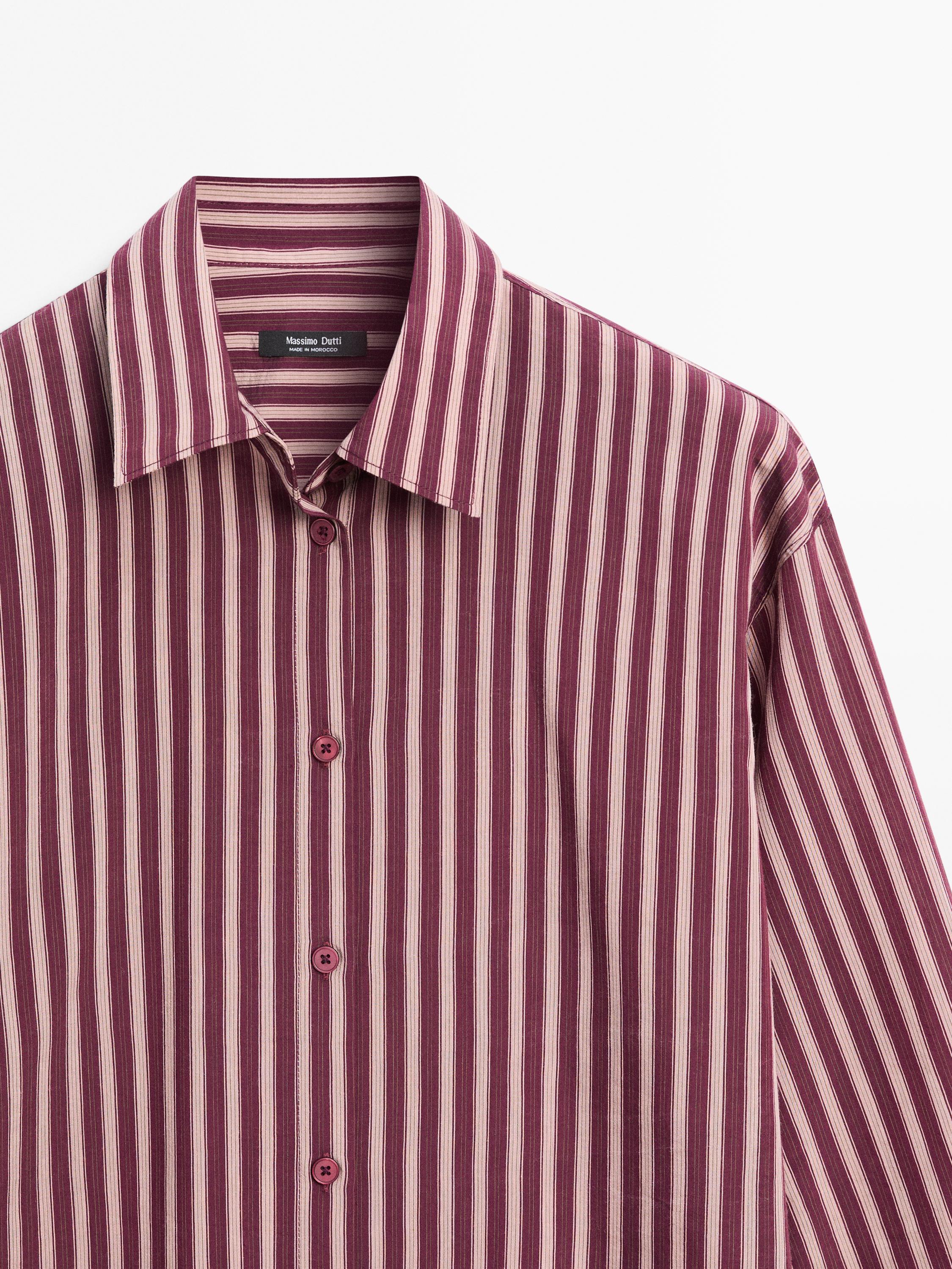 Flowing shirt with striped detailing — BROWN