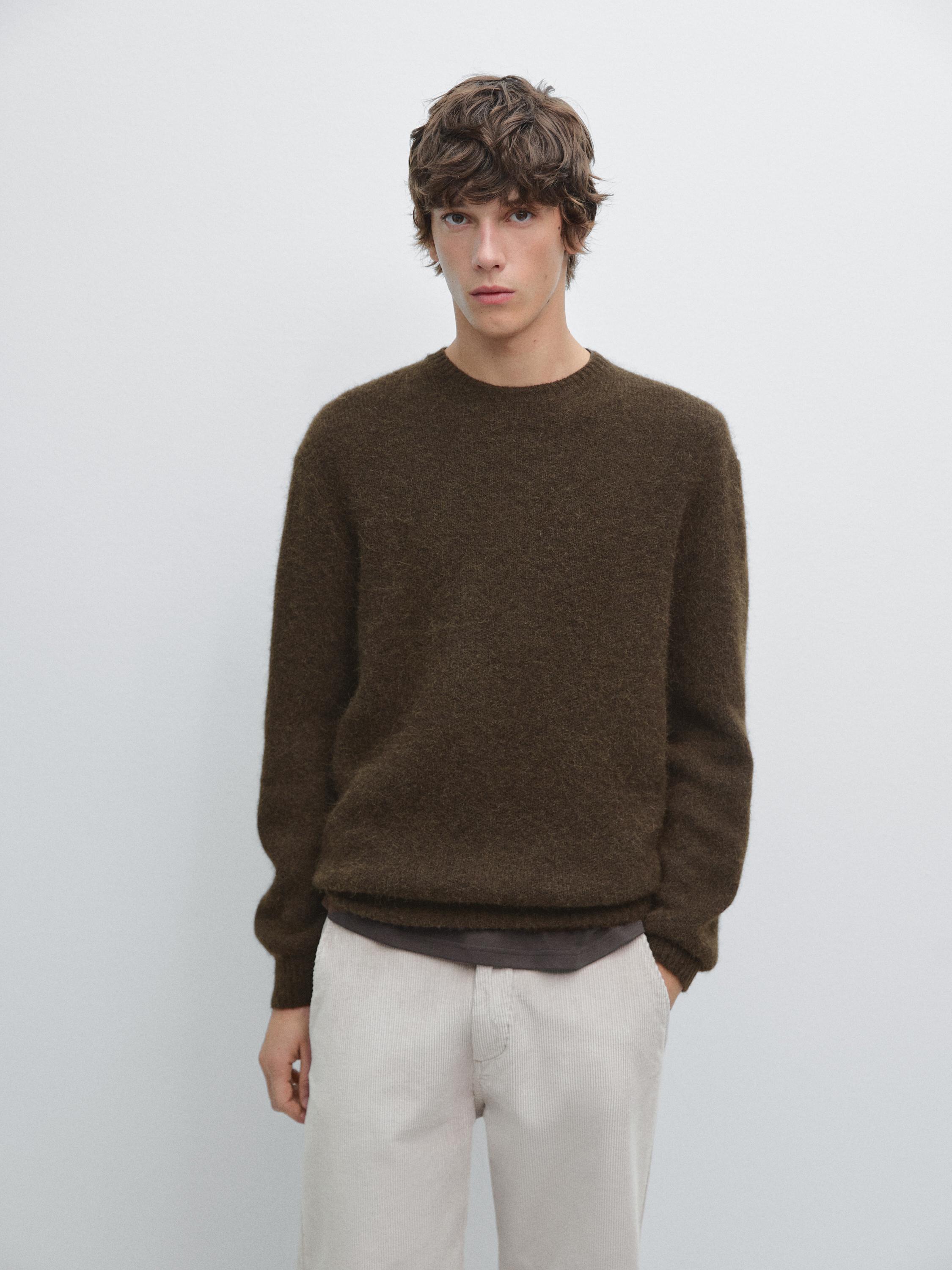 Knit alpaca blend crew neck sweater