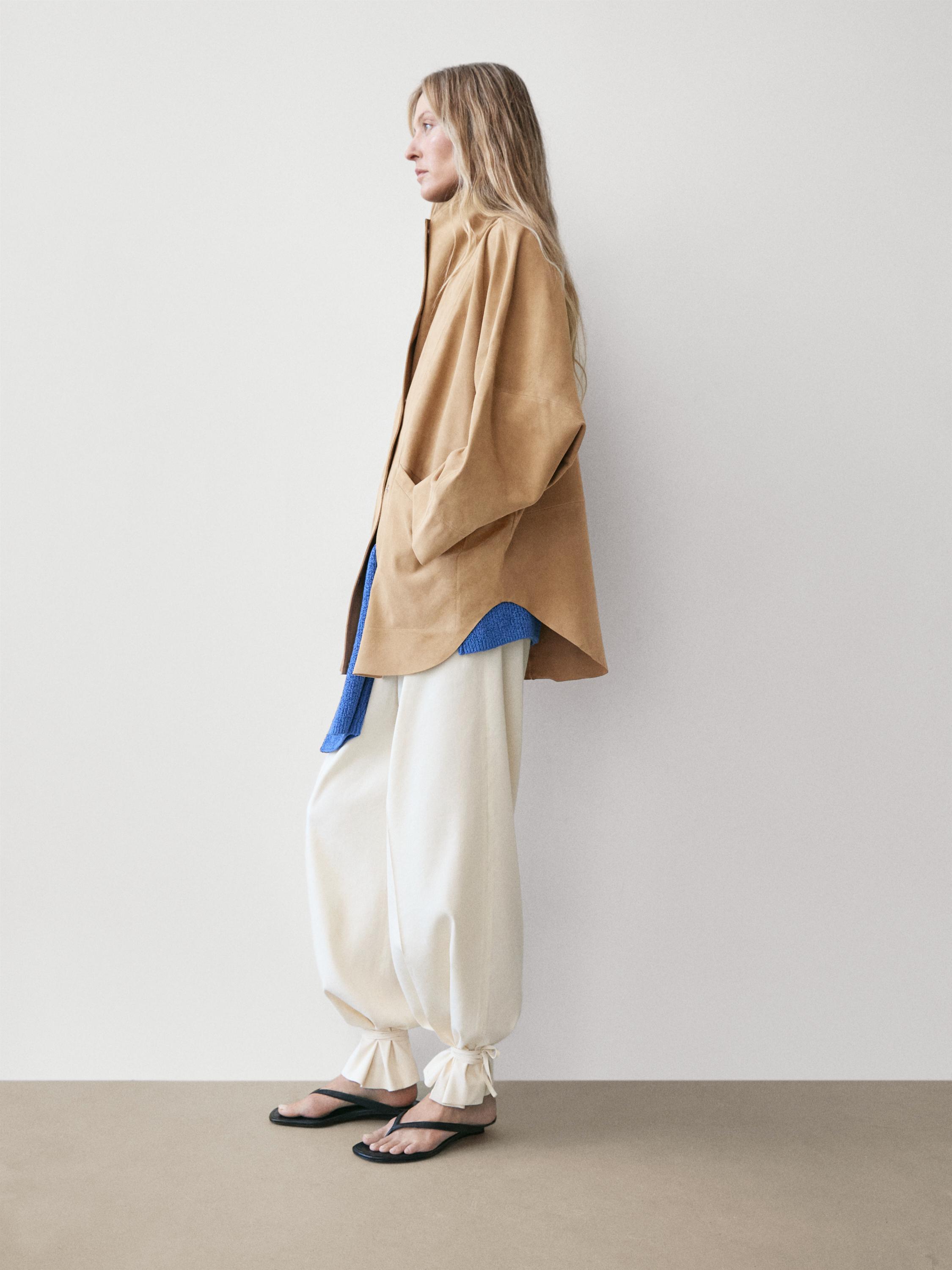 Oversize suede leather jacket — SAND