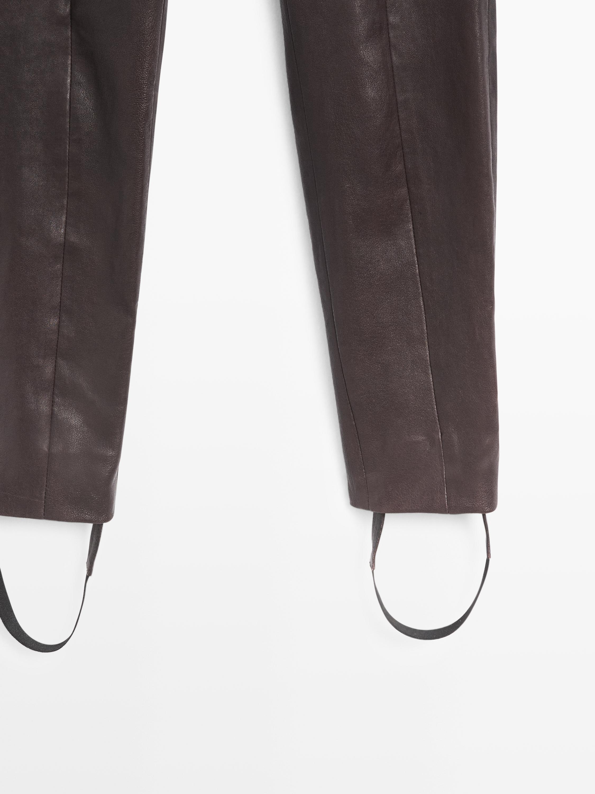 Nappa leather leggings with elasticated detail — BROWN