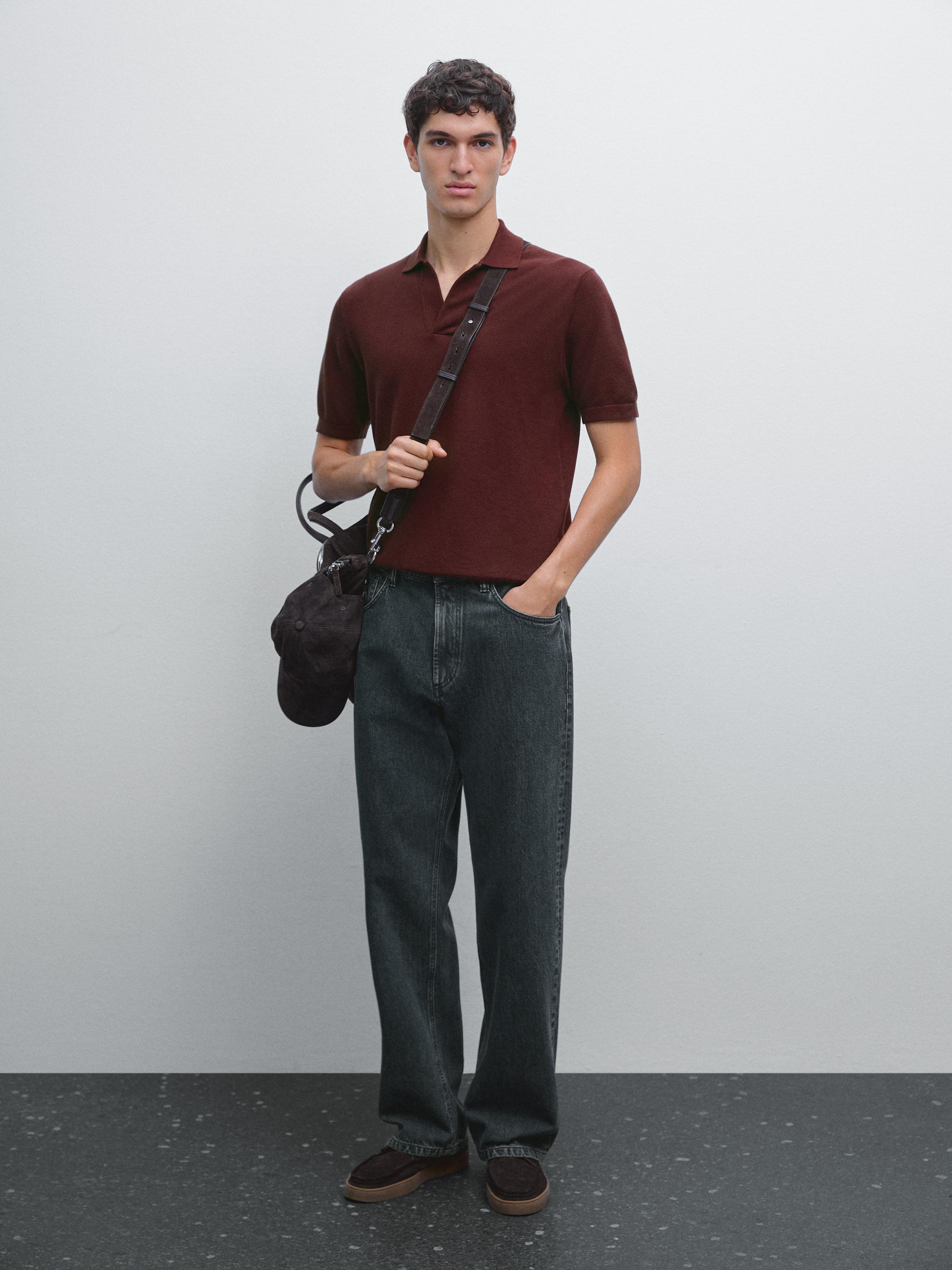 Плетена поло маица со V-изрез