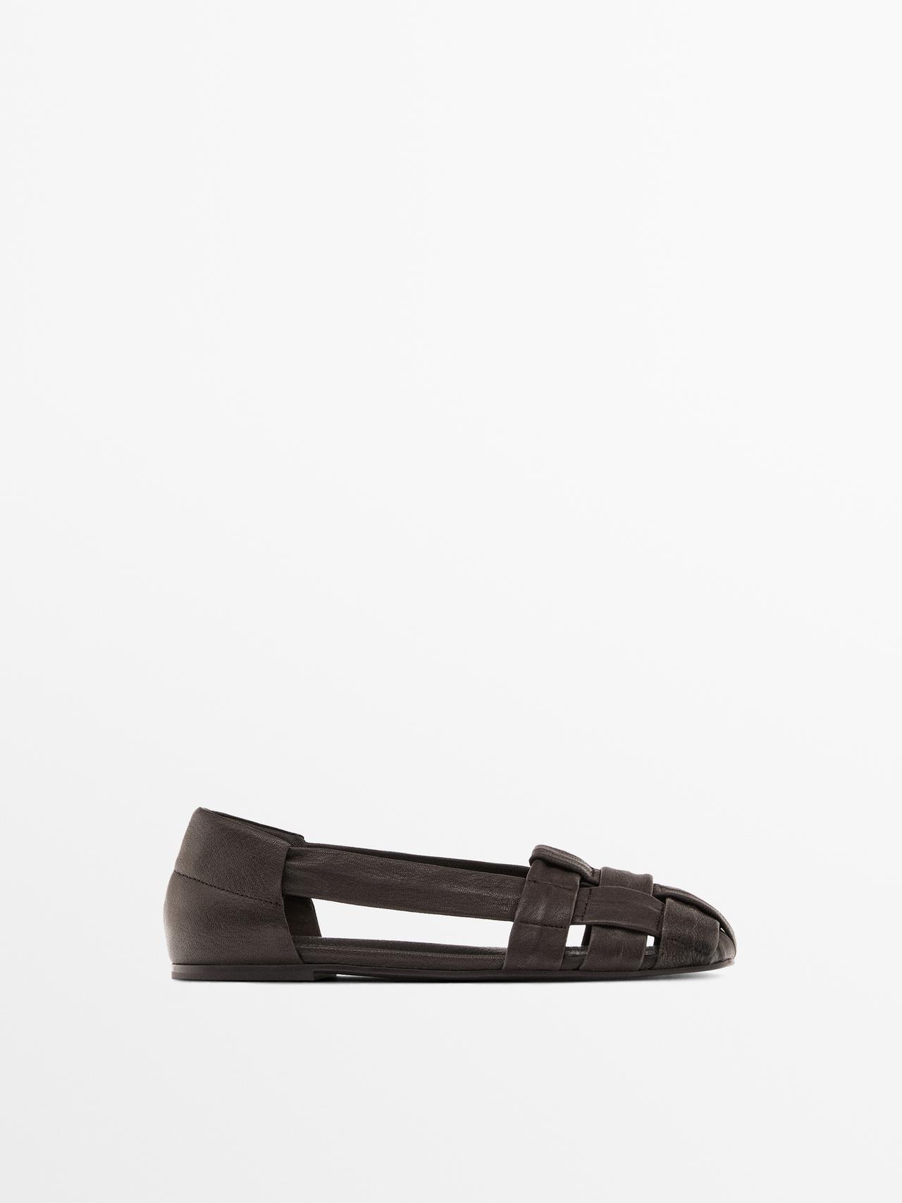 Massimo Dutti - Dame - Bløde Sandaler I Skind Med Remme - Brun - 36