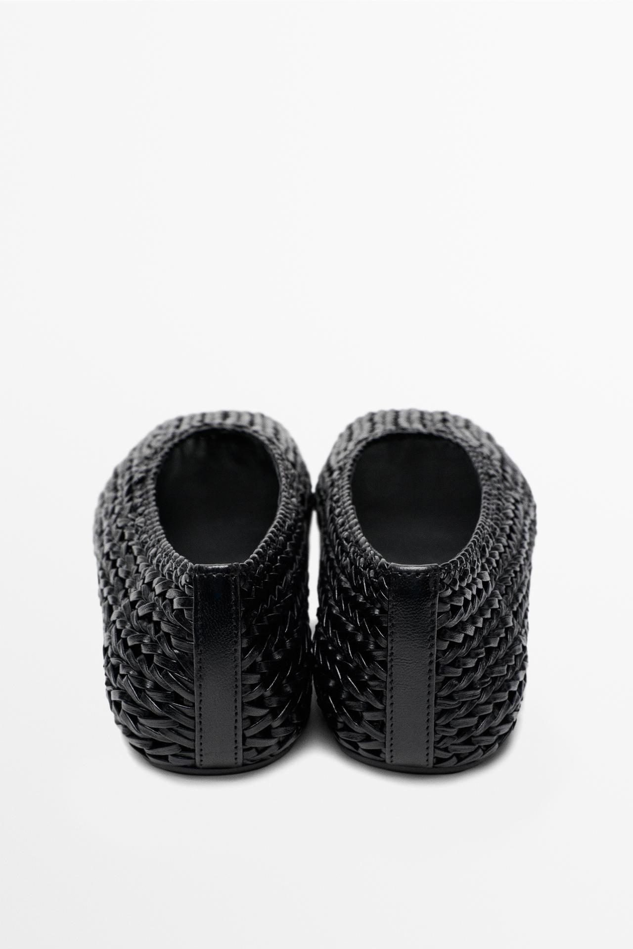 Braided sheepskin ballet flats — BLACK