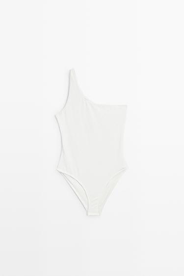Textured asymmetric swimsuit — Off white 2