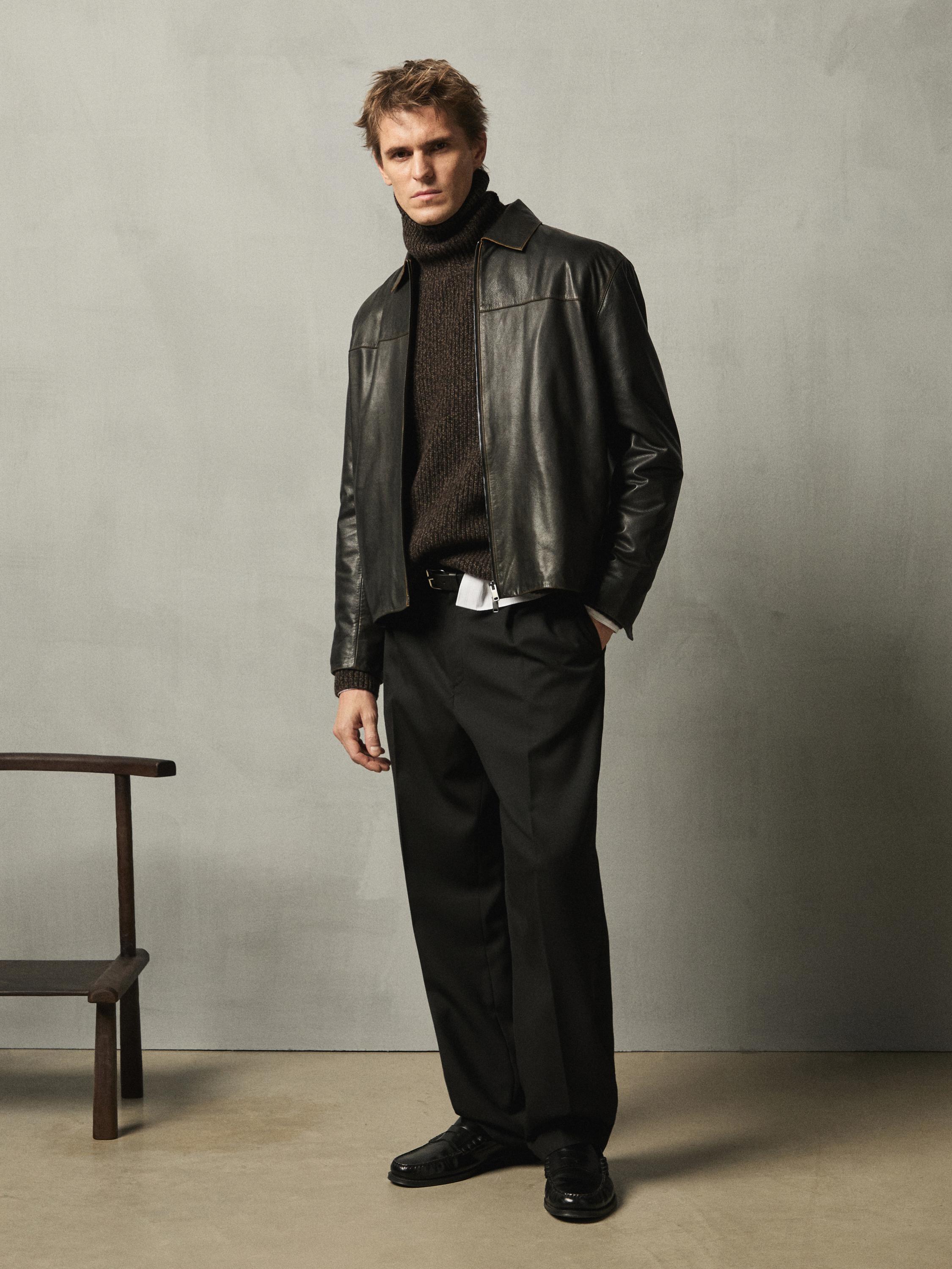 Distressed effect leather jacket — BROWN