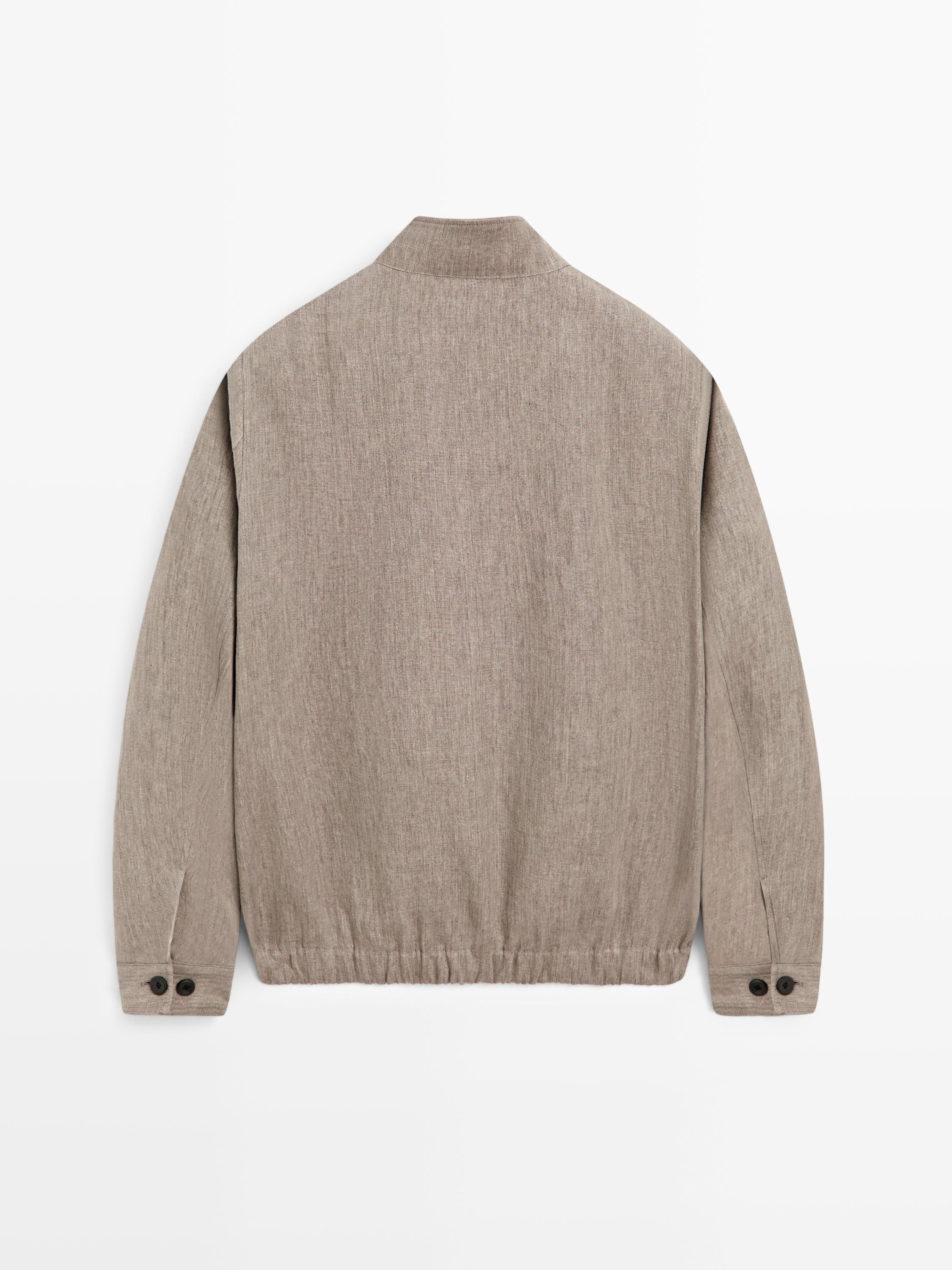 Faded total look linen bomber jacket — BROWN