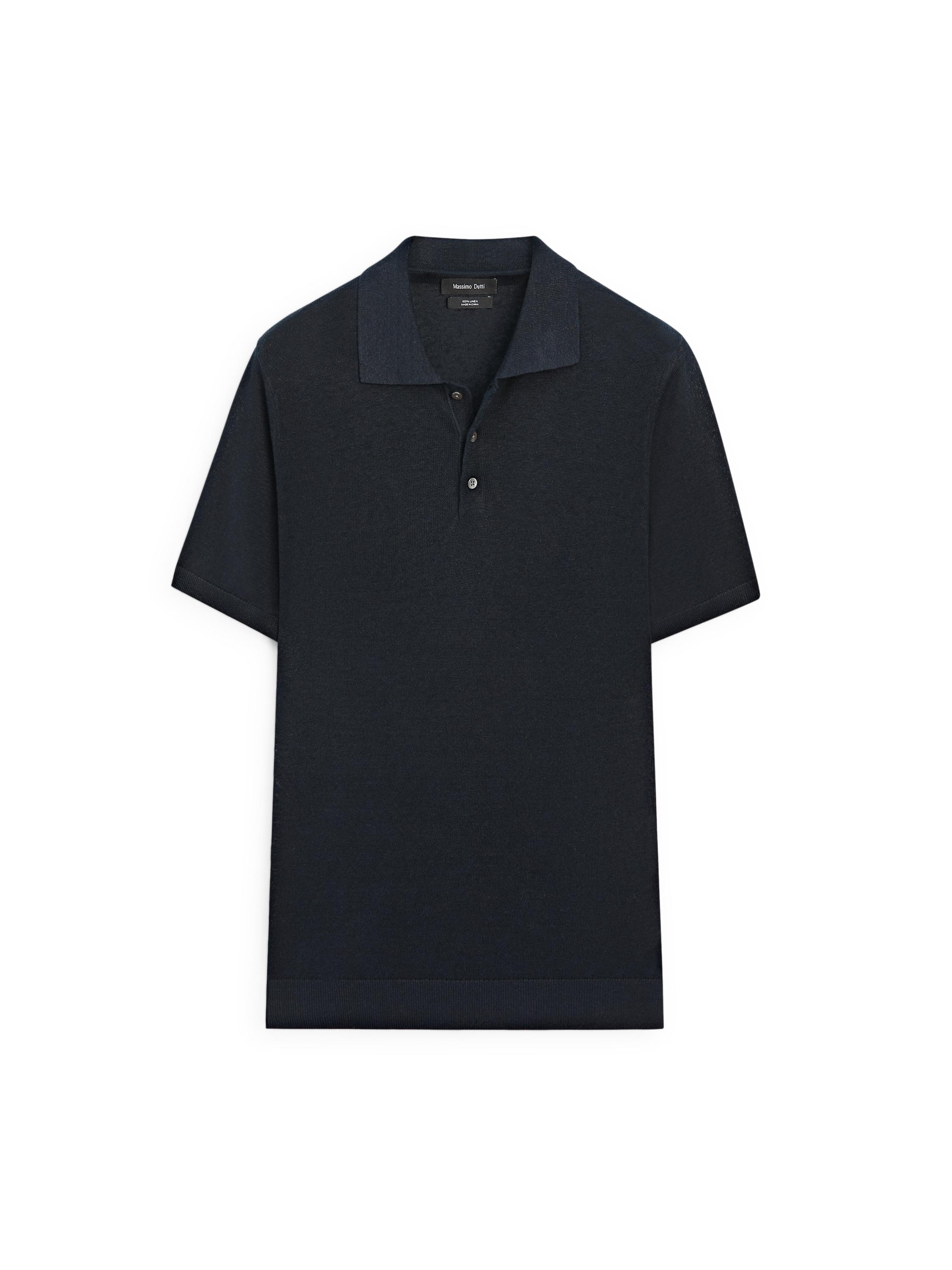 Linen knit polo sweater — NAVY BLUE
