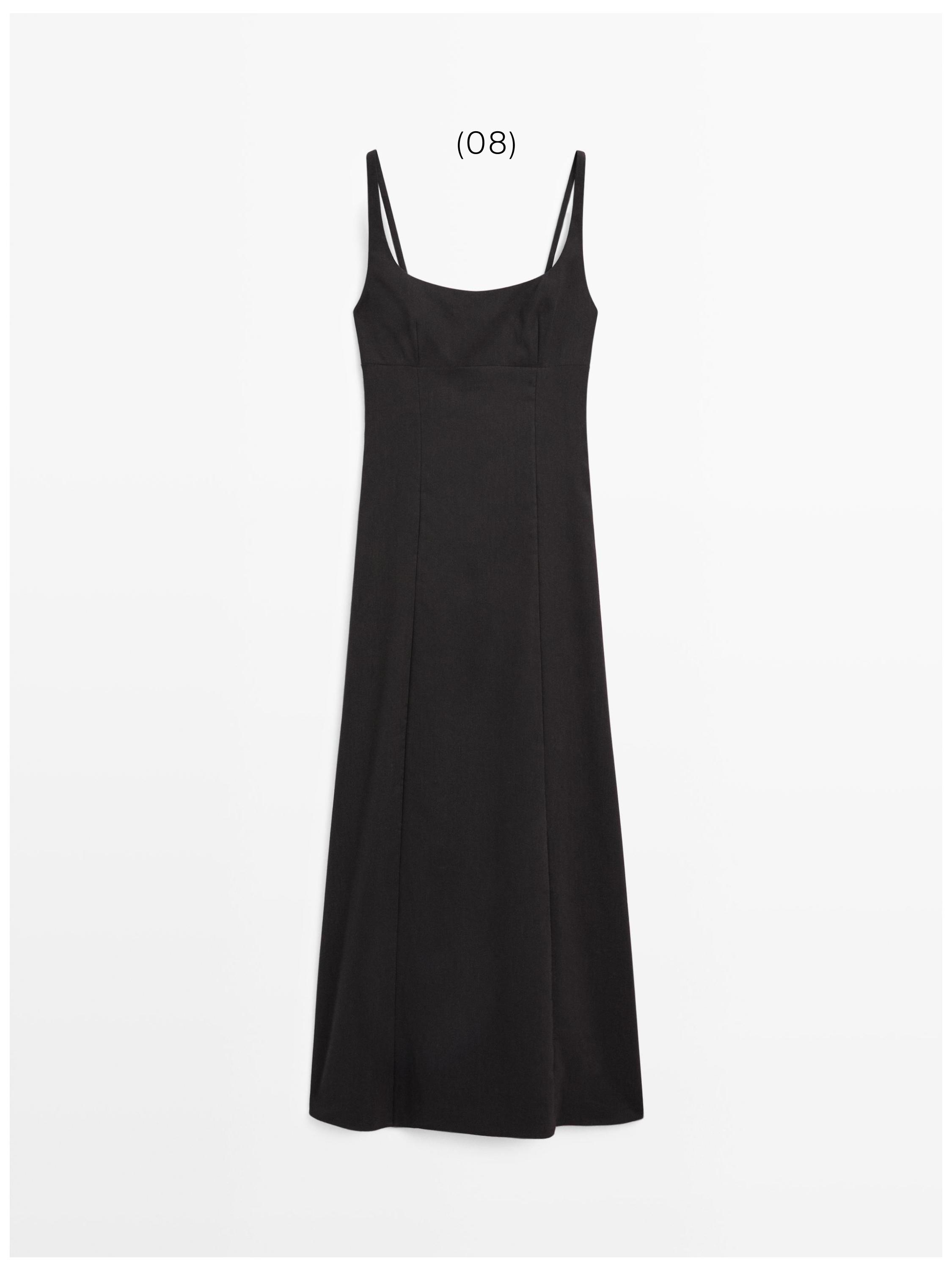 Strappy linen midi dress — BLACK