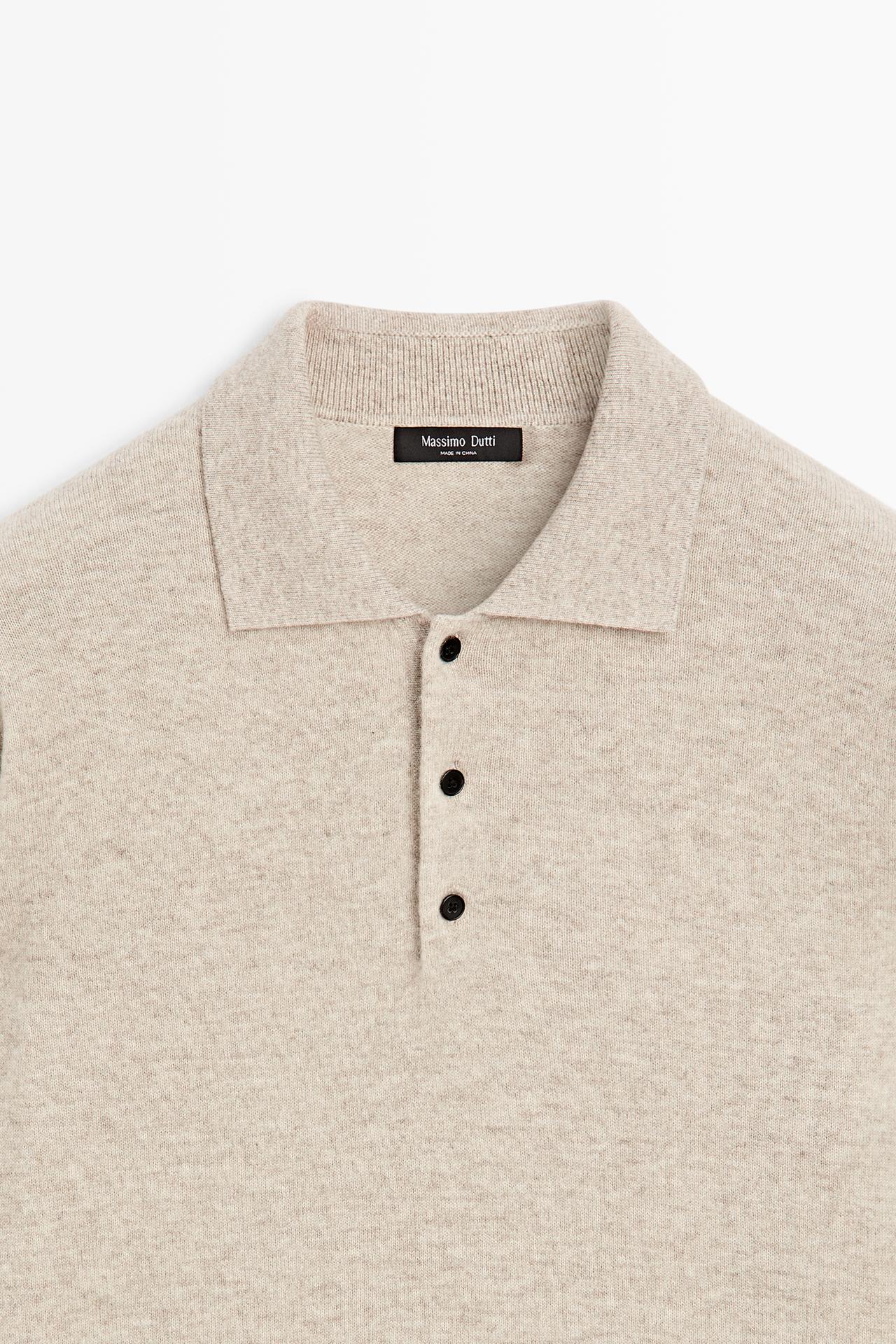 Wool blend polo sweater — SAND BROWN