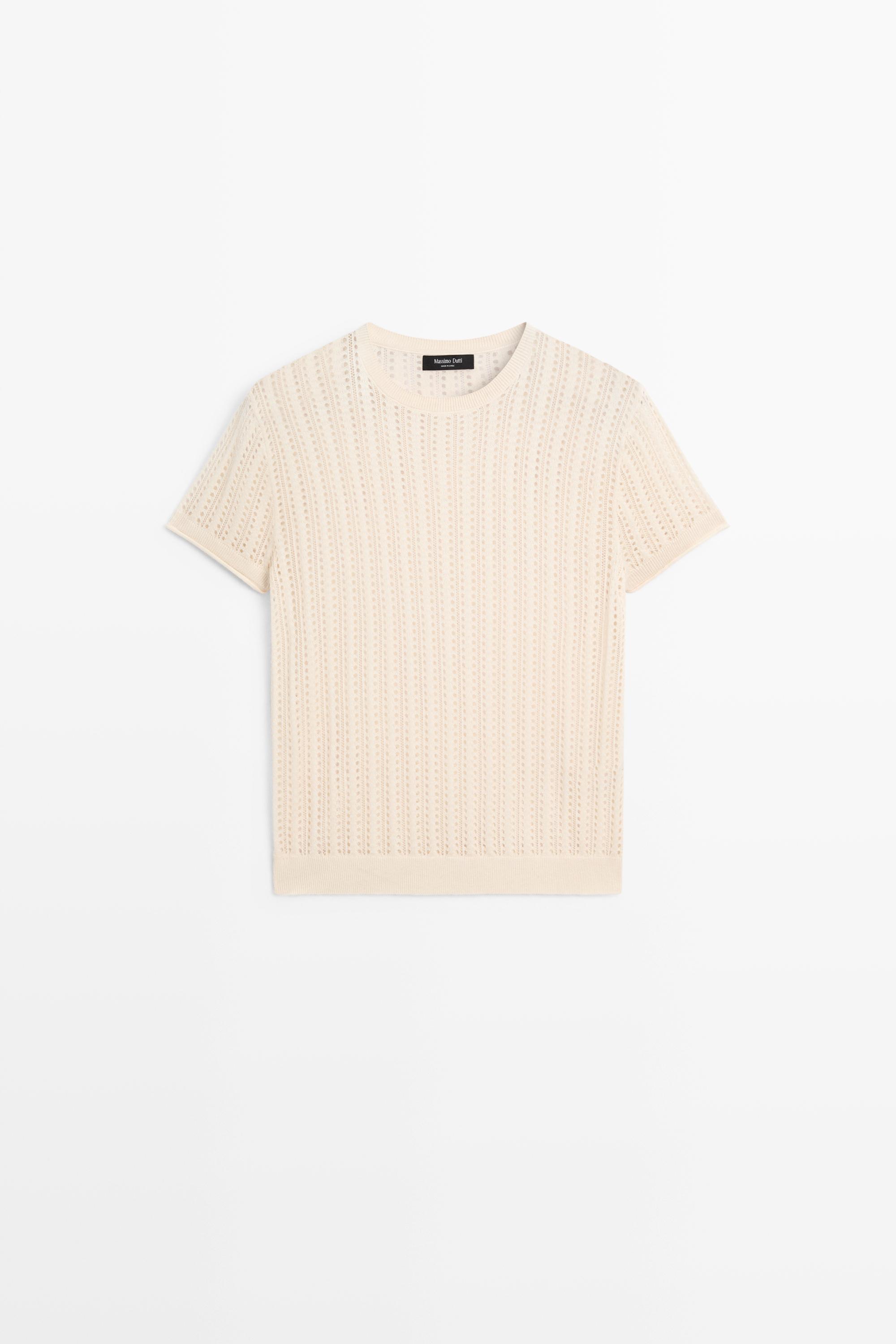 Short sleeve cutwork knit top