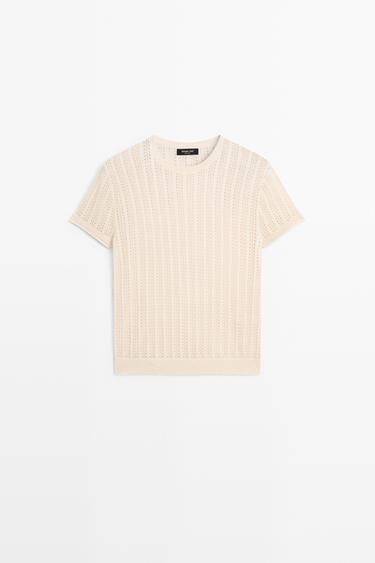 Short sleeve cutwork knit top — CREAM 2