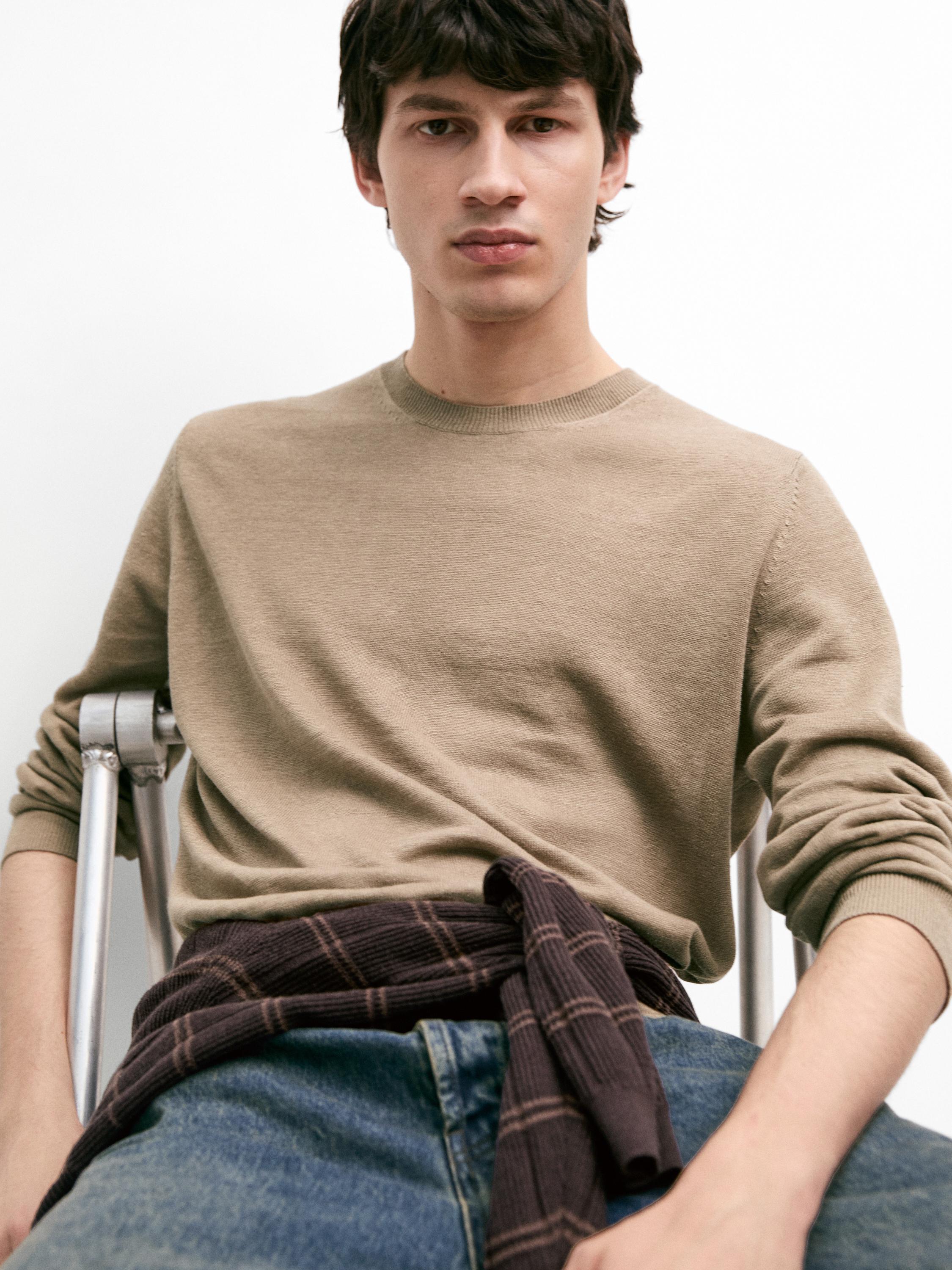 100% linen knit crew neck sweater — Sand beige