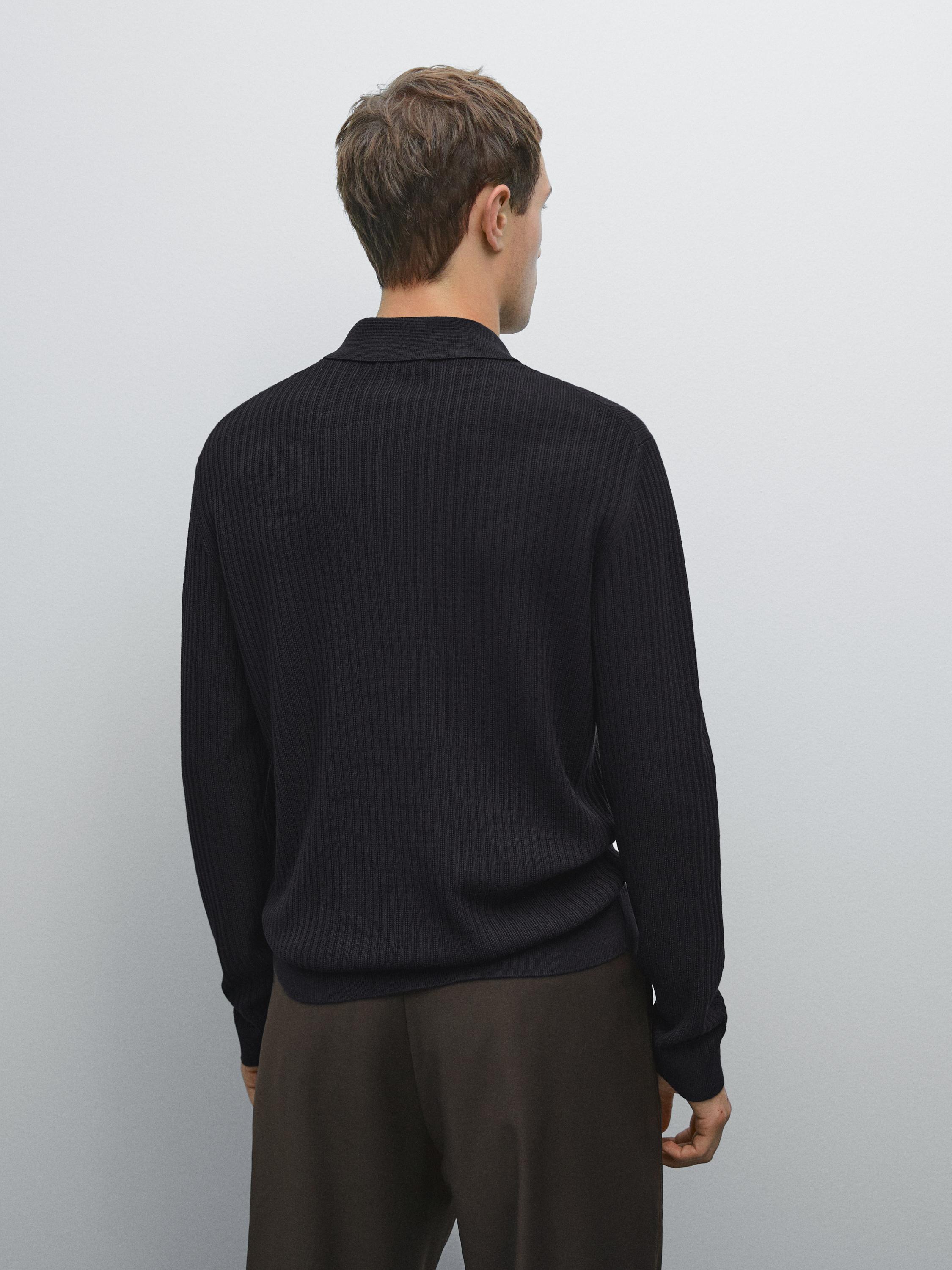 Cotton blend knit polo sweater