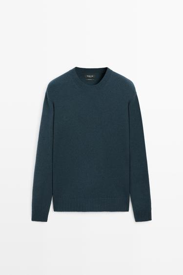 Cashmere round neck knit sweater — BLUE 2