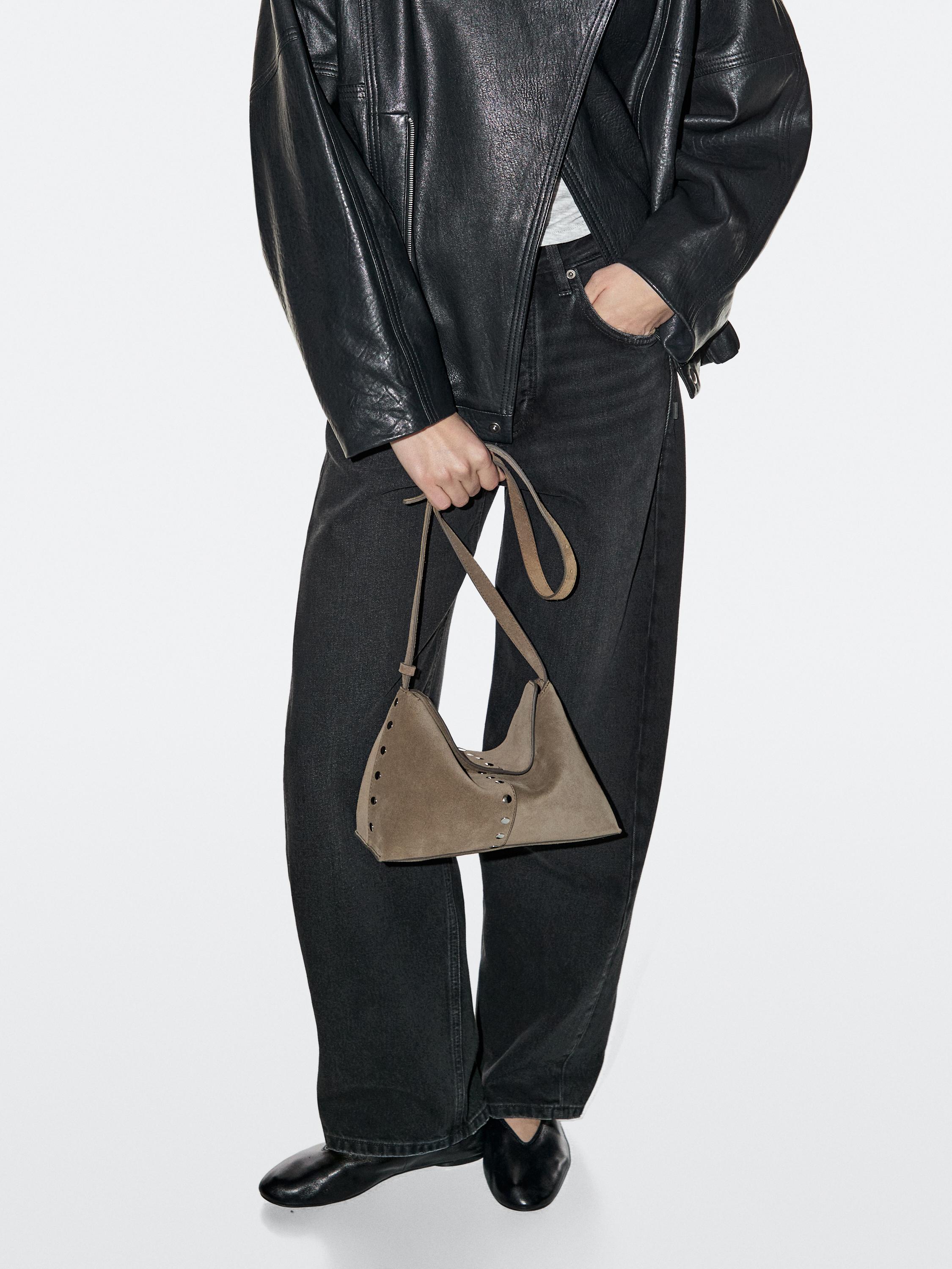 Split leather bag with stud details — MOLE BROWN