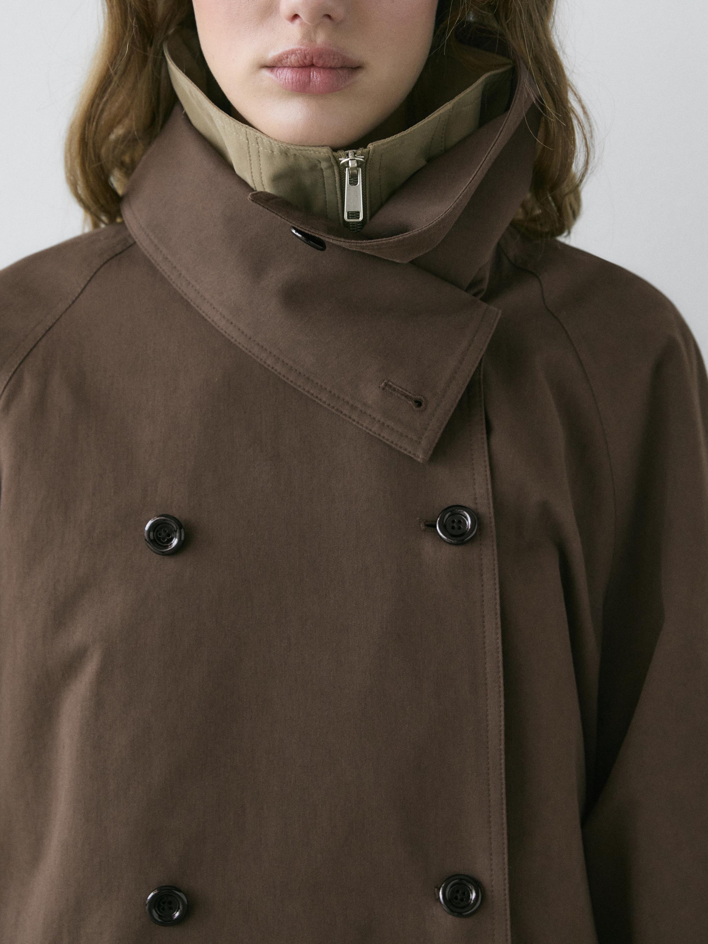 High collar trench coat — BROWN