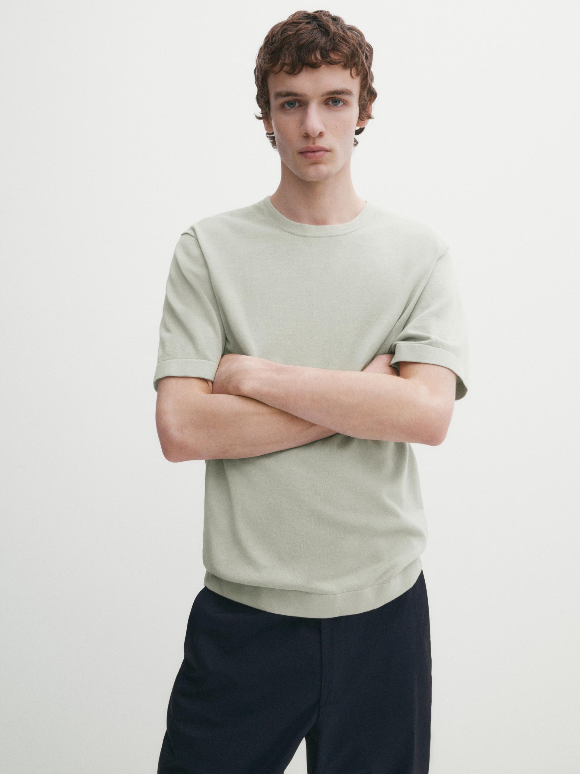 Koszulka Z Krótkim Rękawem Ze 100% Bawełny - Zielony - Xl - Massimo Dutti - Mężczyzna