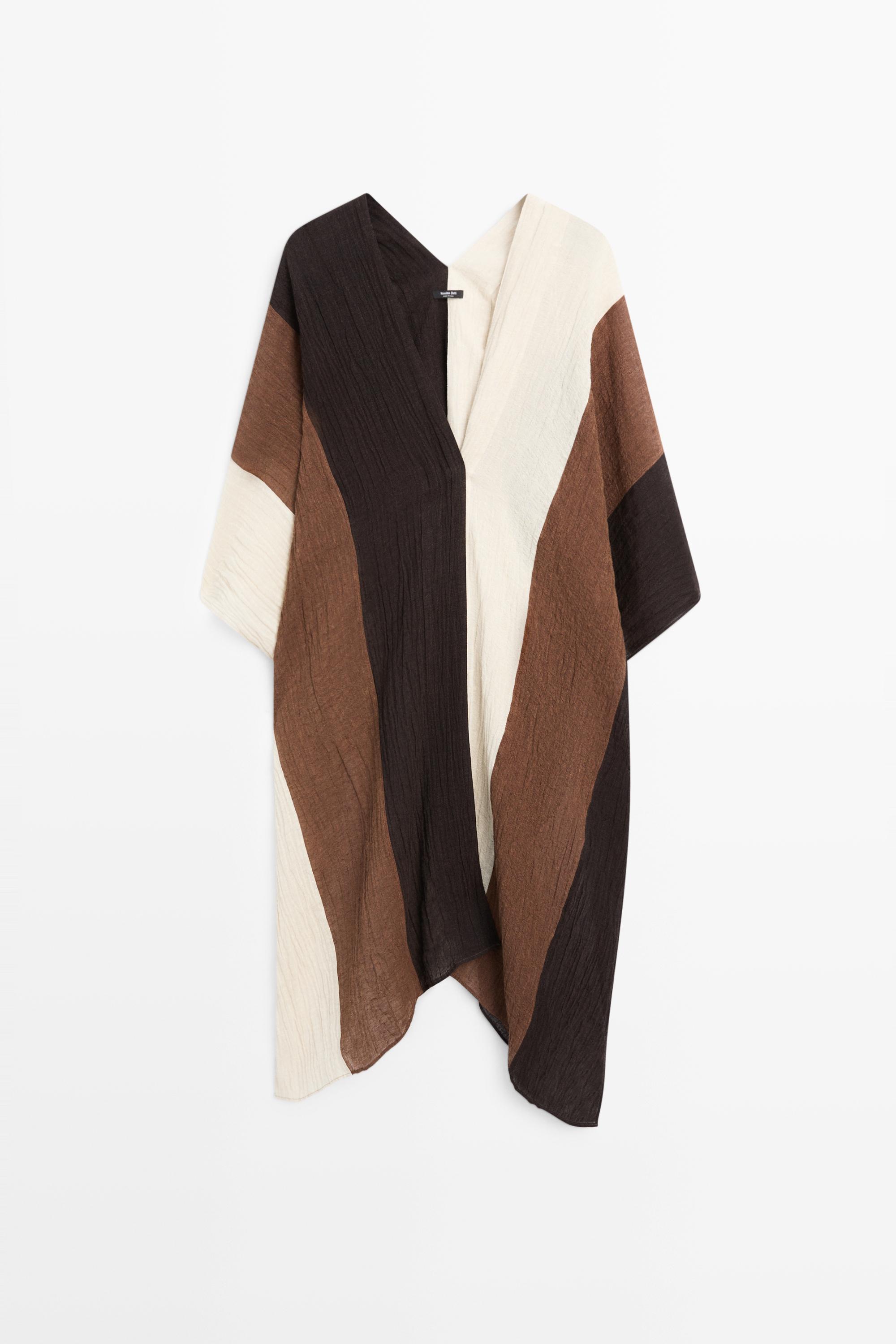 Textured tricolor linen blend kaftan