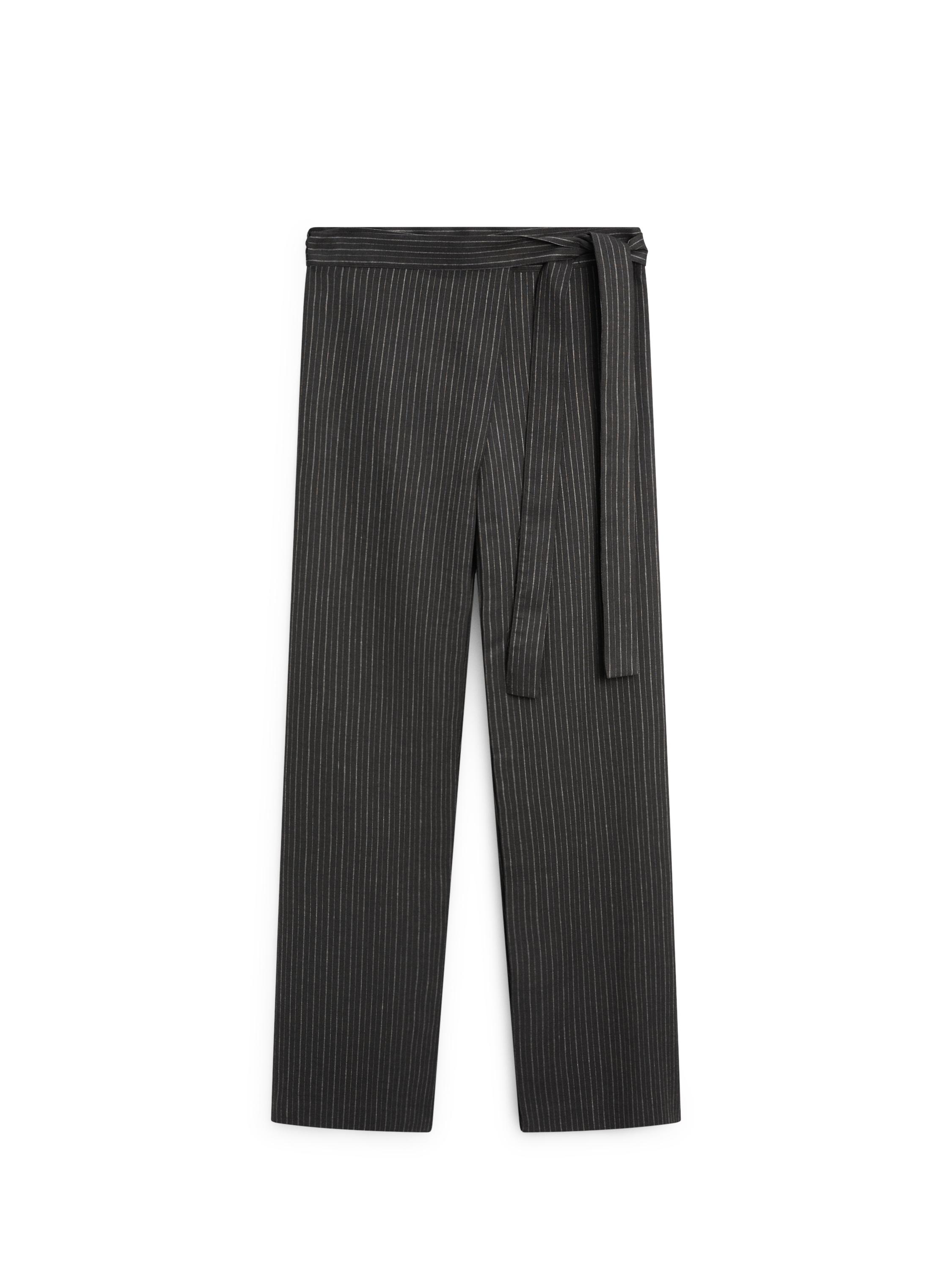 Striped trousers with wrap-style bow detail — BLACK