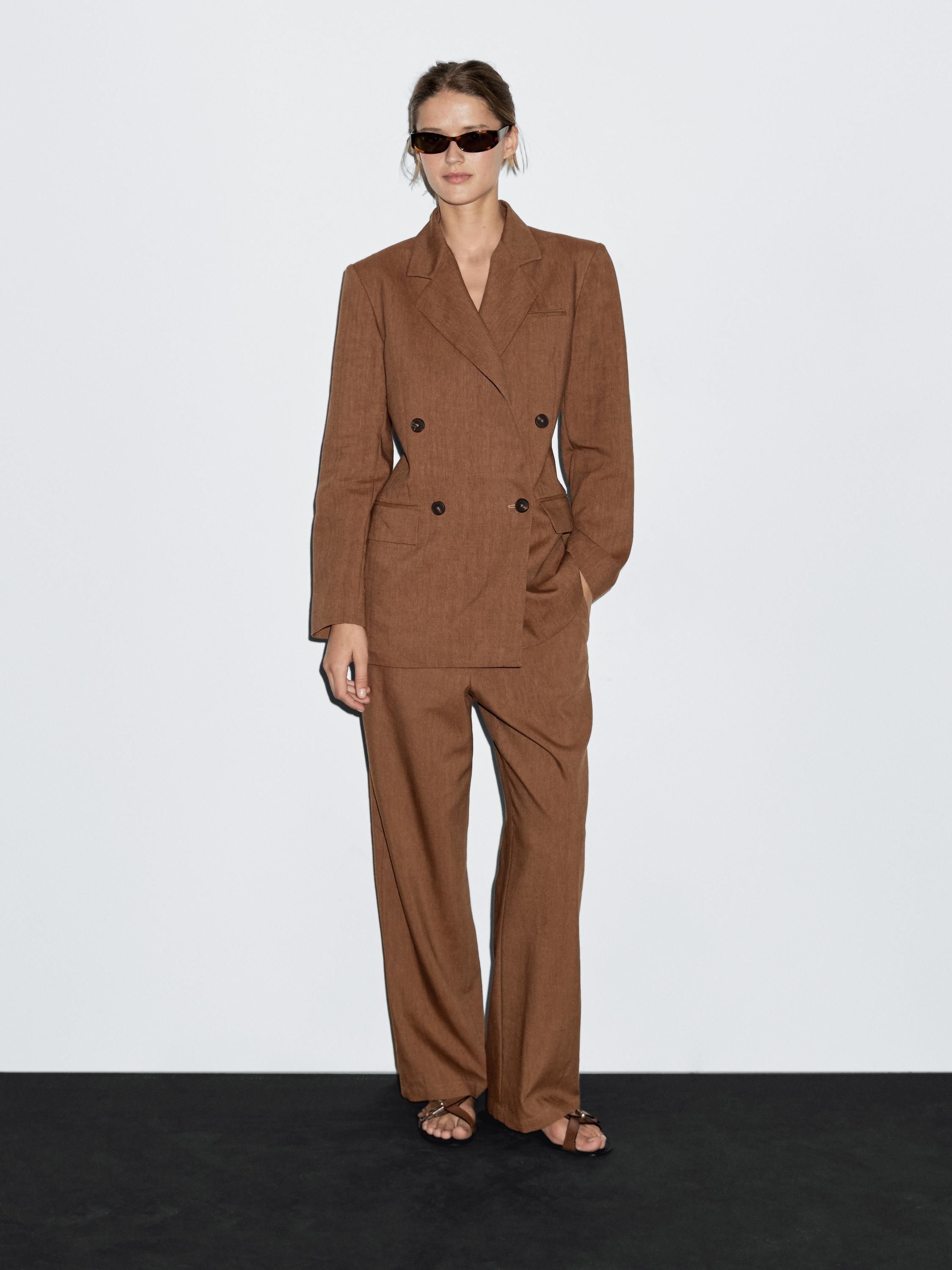 Double-breasted linen blend blazer