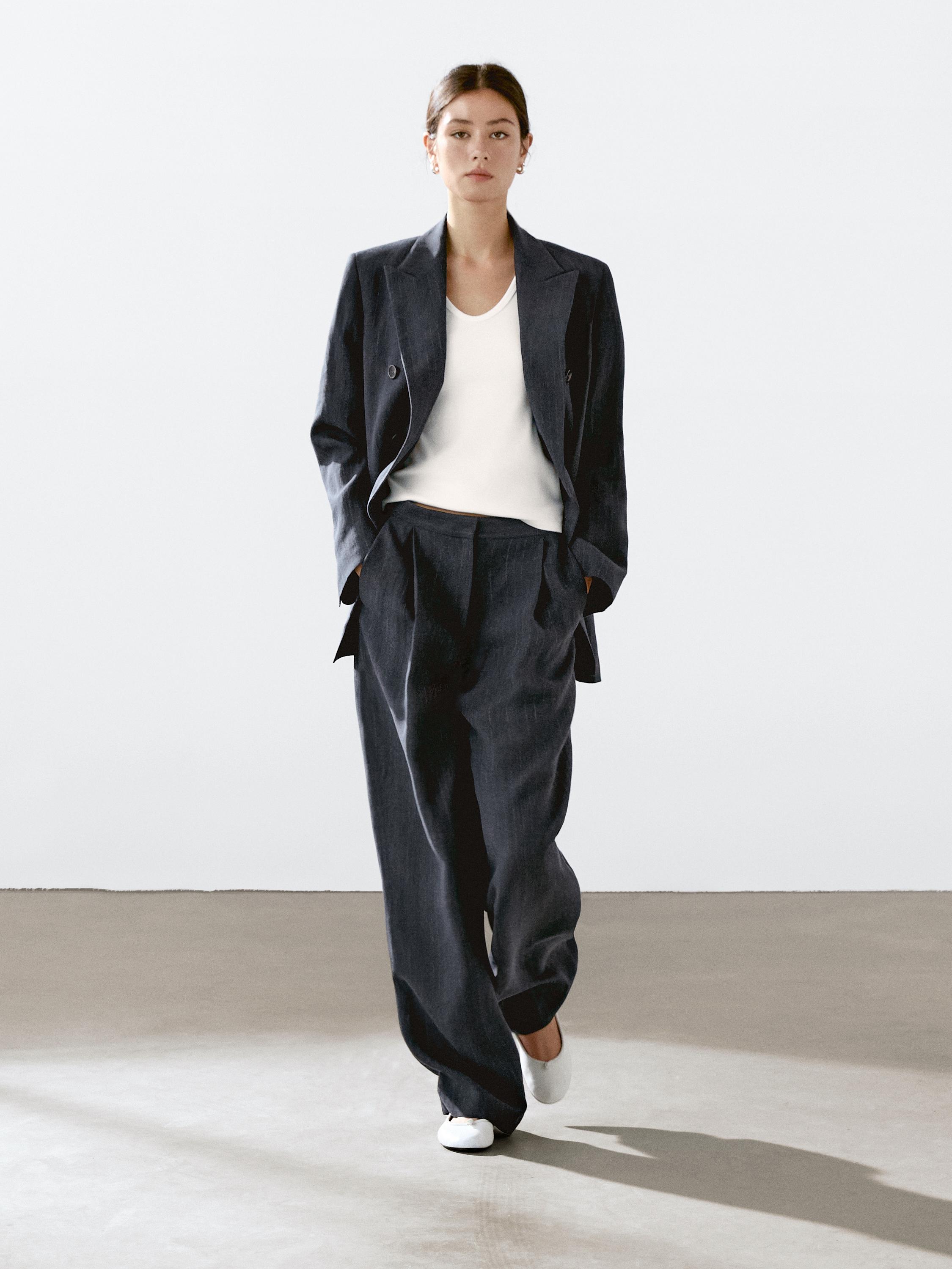 Linen blend pinstripe blazer