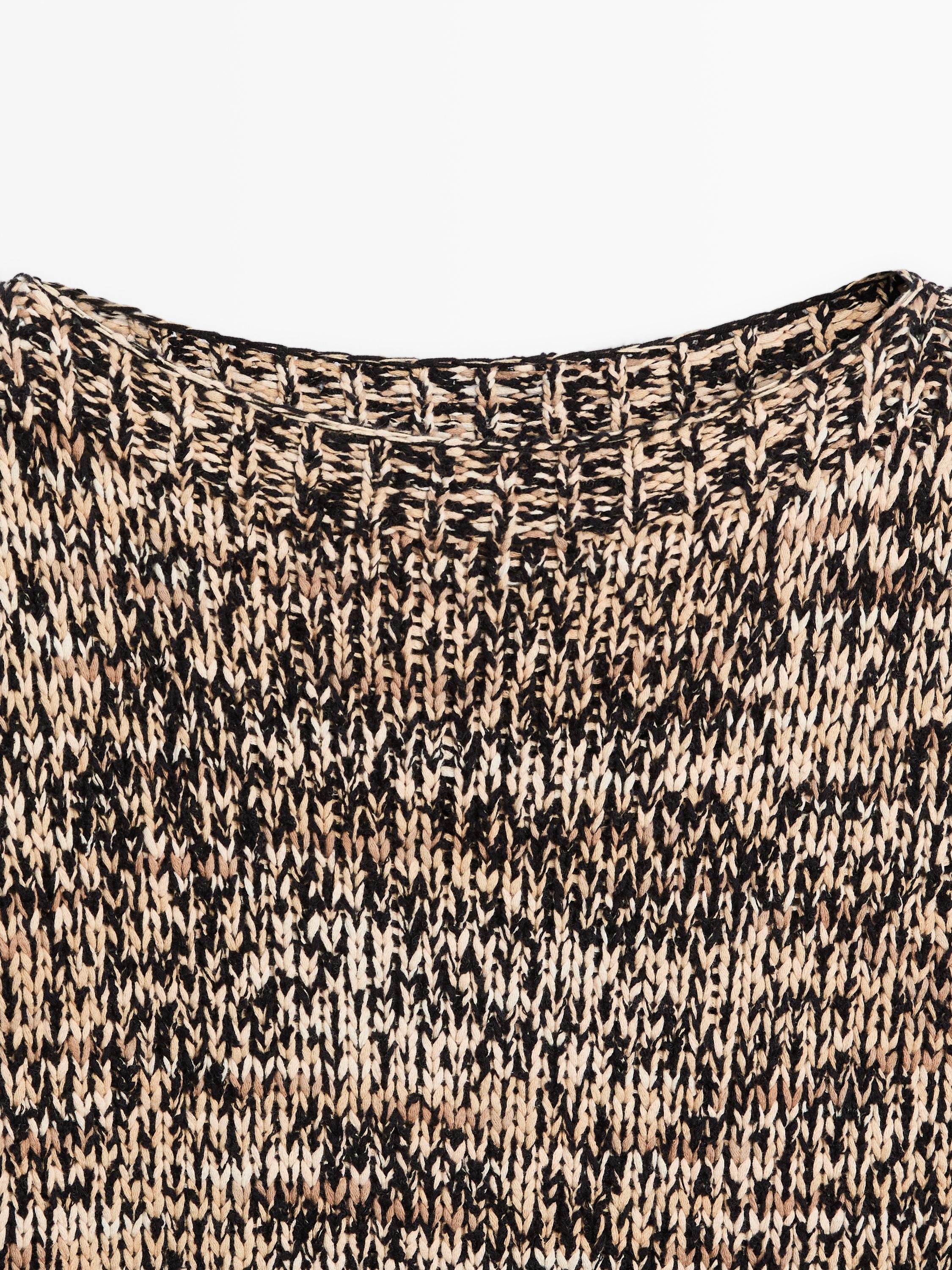 Mouliné cotton blend knit sweater — CAMEL