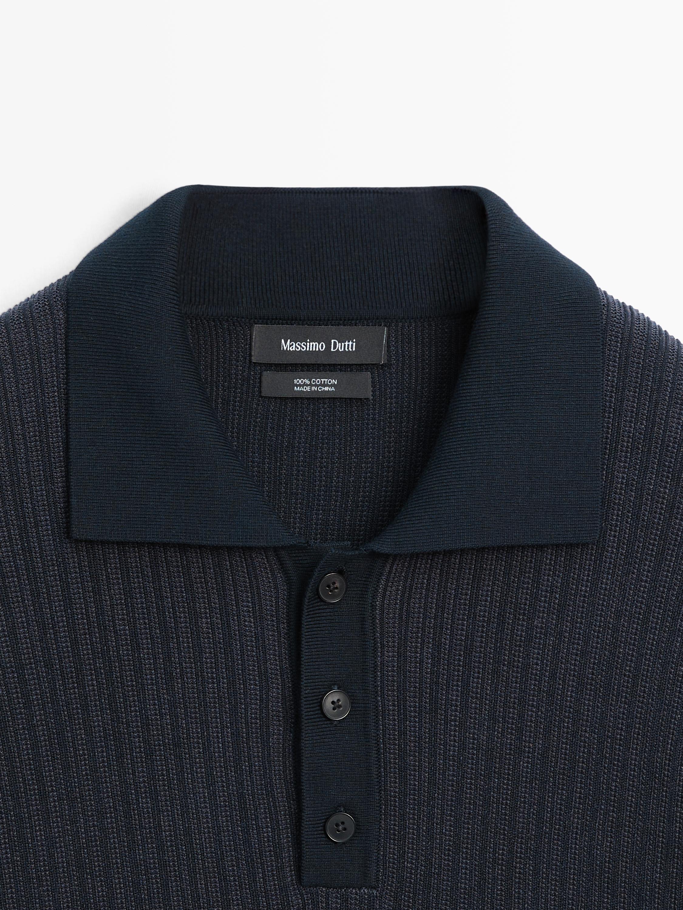 Short sleeve textured knit polo shirt — FADED NAVY
