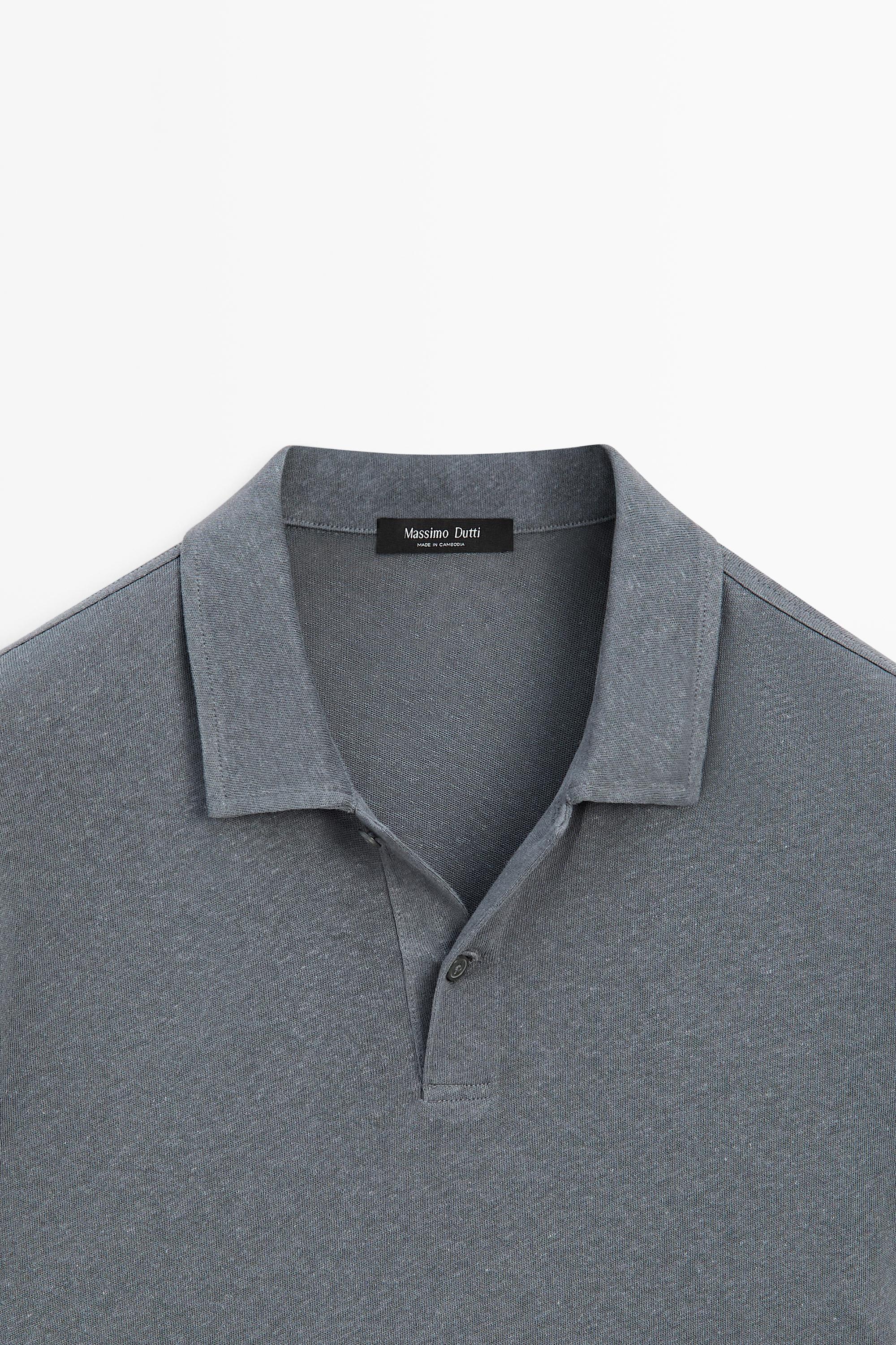 Linen and cotton short sleeve polo shirt — INDIGO