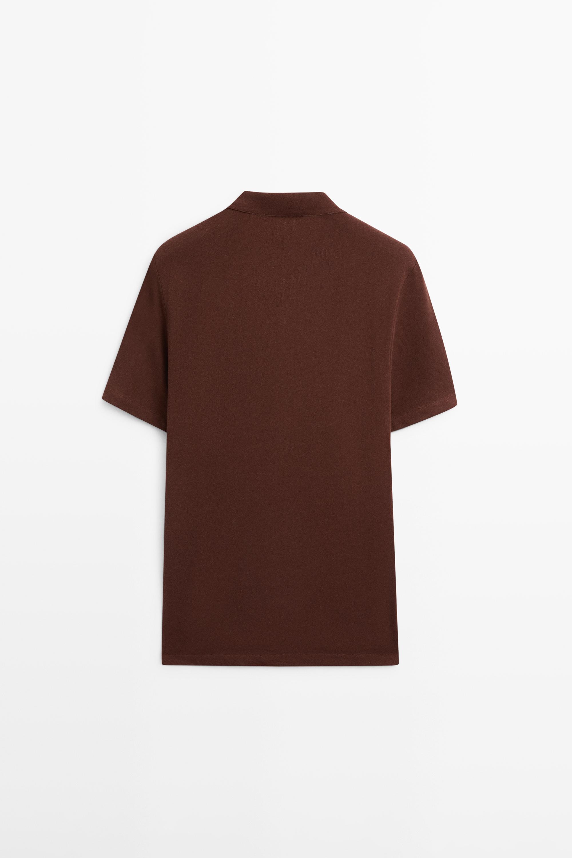 Micro-textured cotton blend polo shirt — Russet Brown