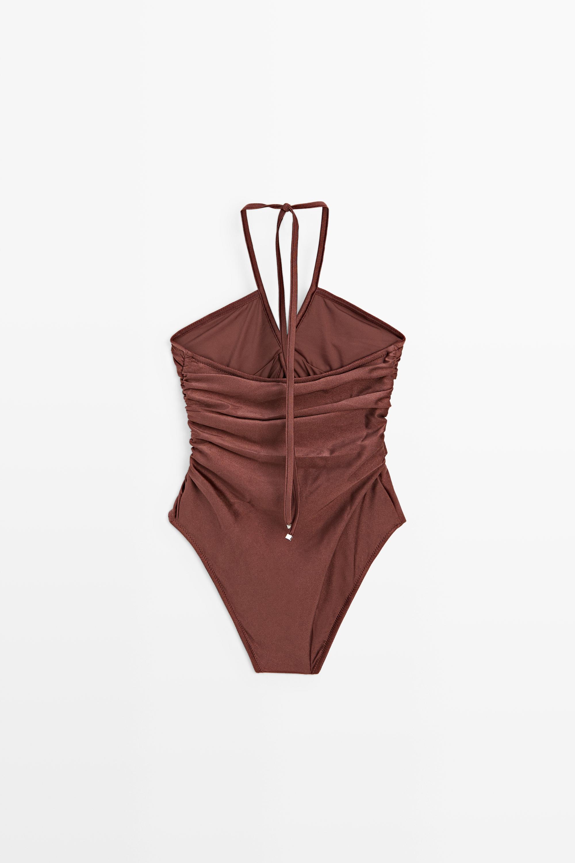 Shimmery halter swimsuit — BROWN