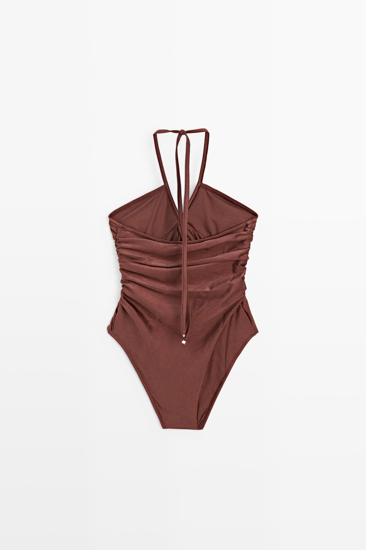 Shimmery halter swimsuit — BROWN