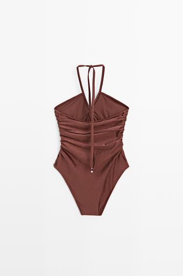 Shimmery halter swimsuit — BROWN 6