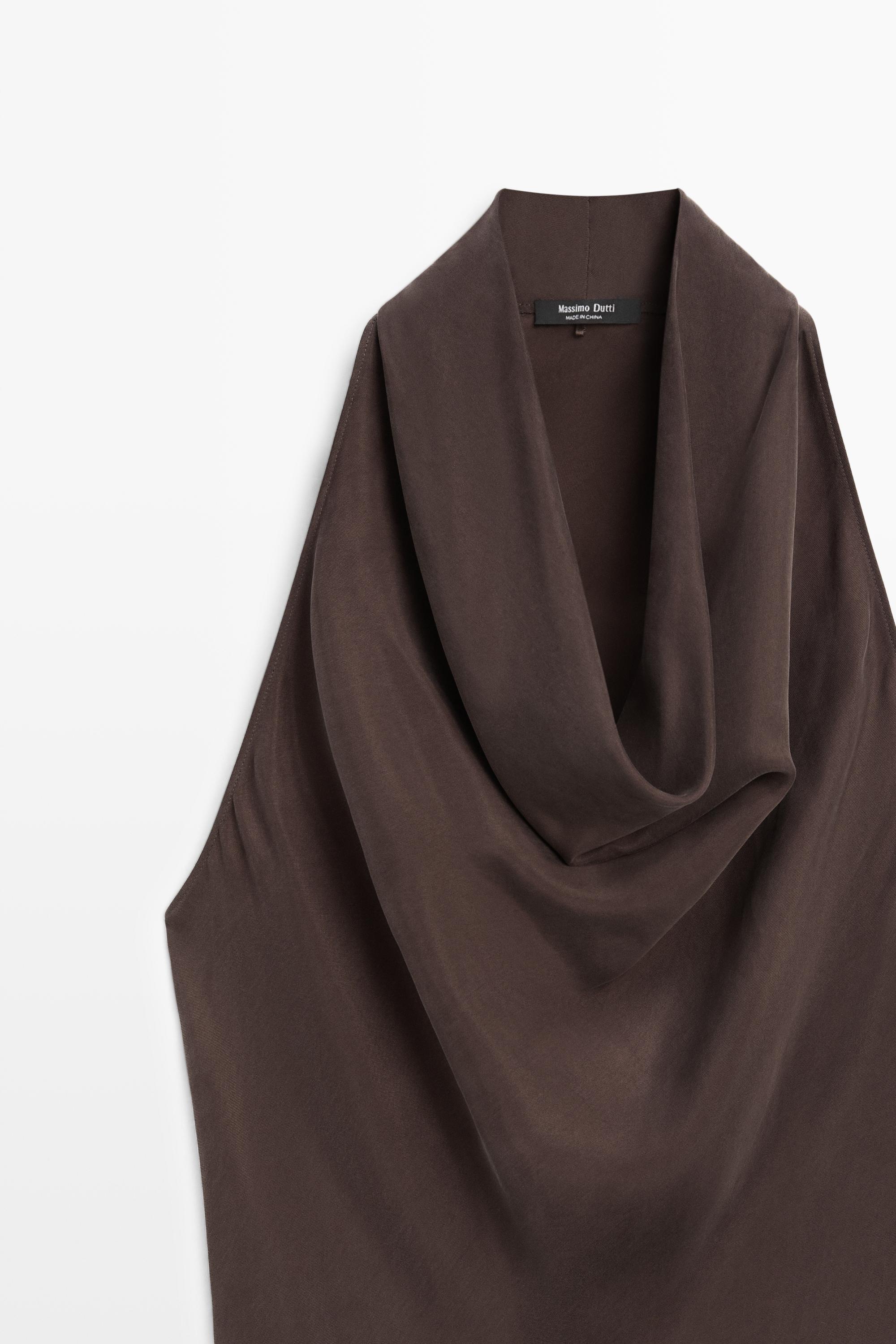 Draped neckline long dress — BROWN