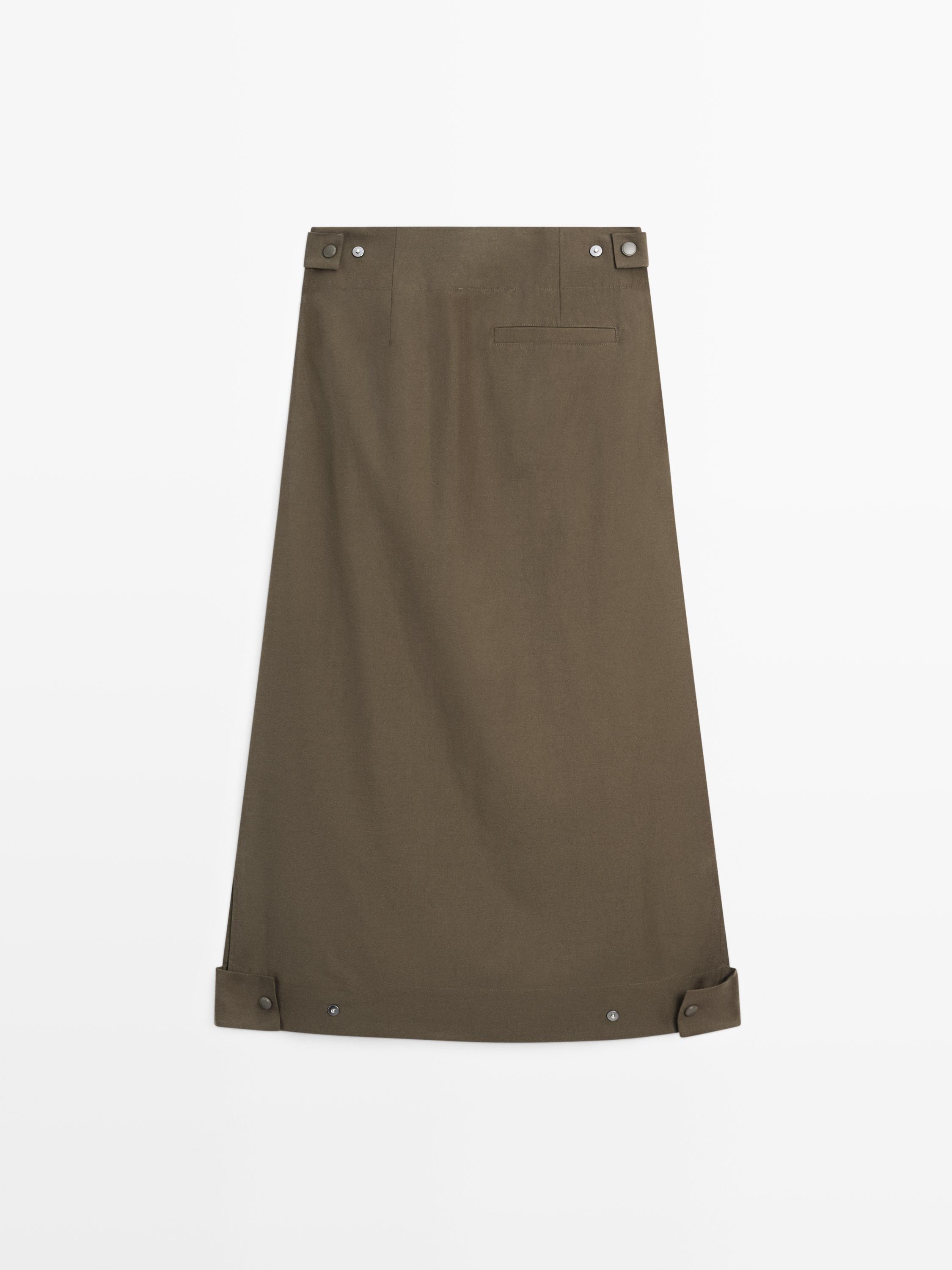 Midi skirt with box pleats — KHAKI