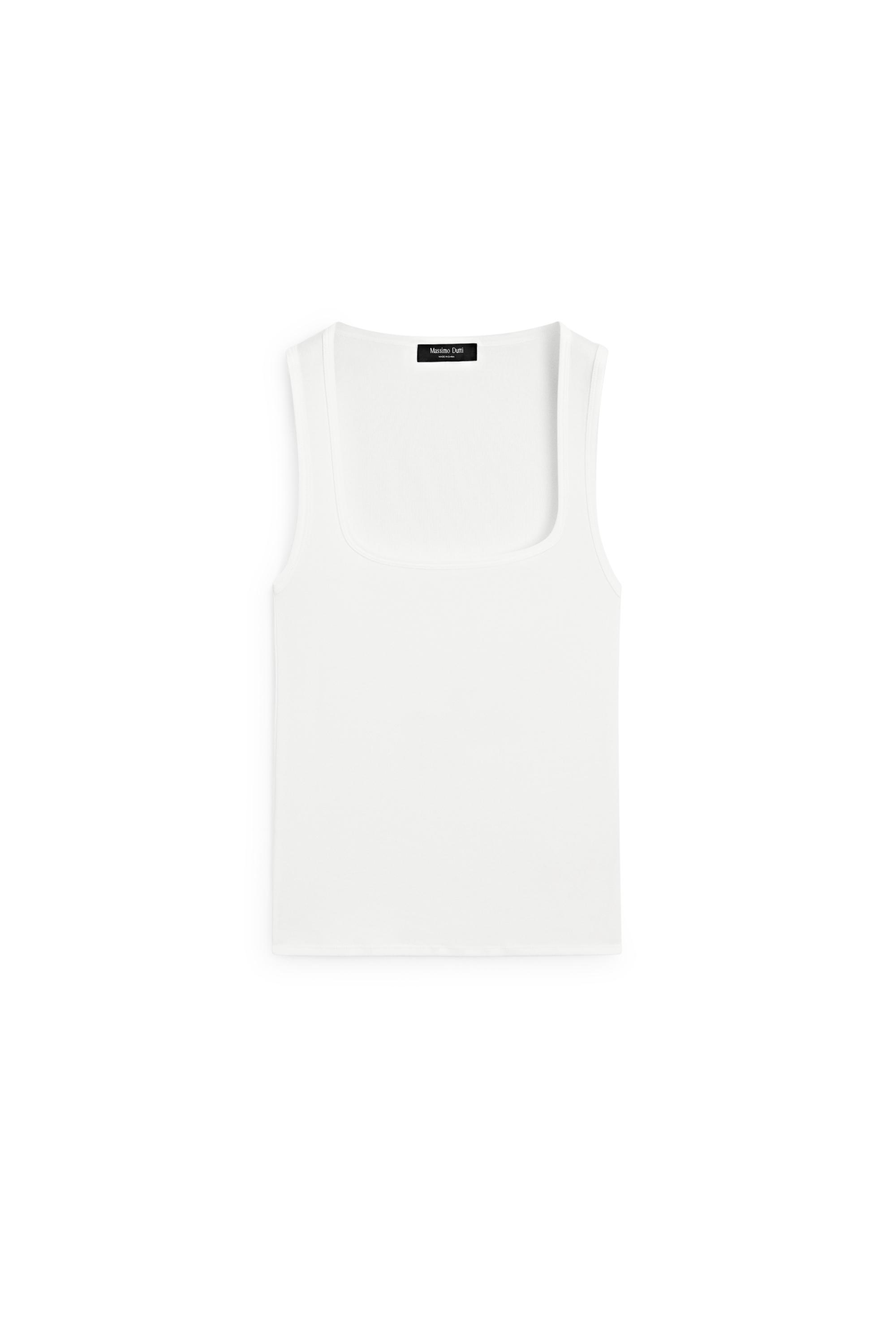 Cotton blend square neck top — Off white