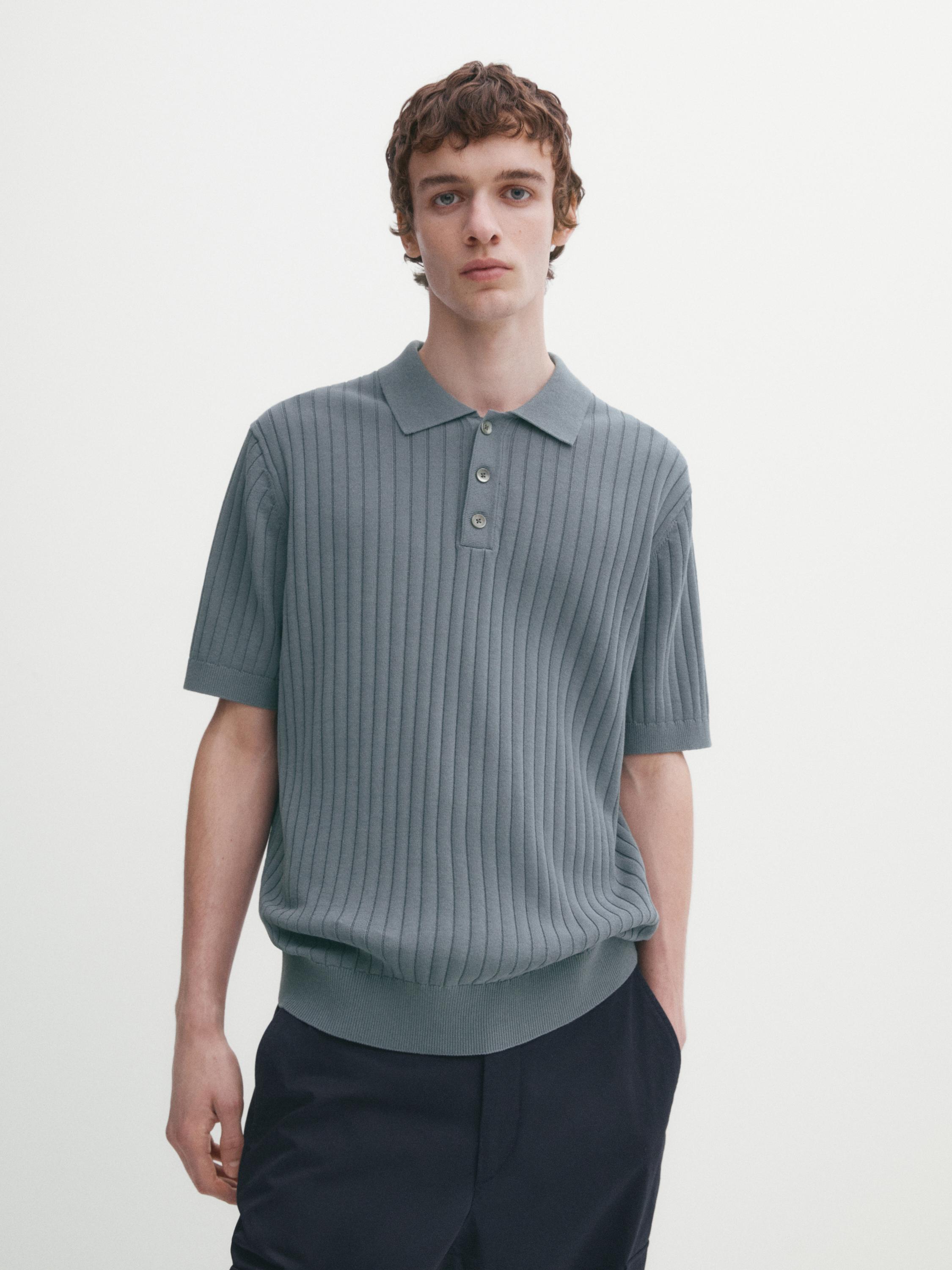 Pull polo en maille côtelée à manches courtes