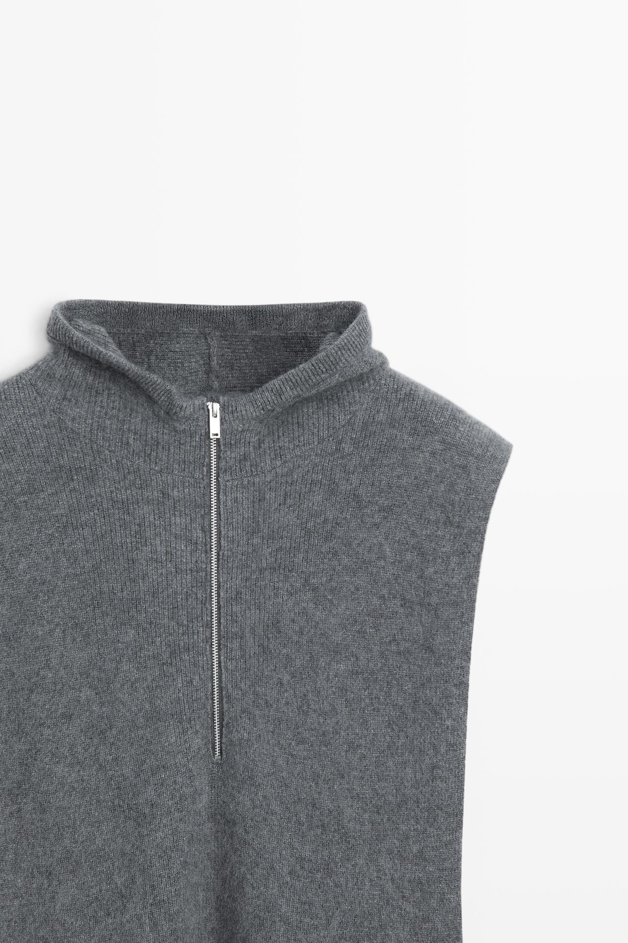 100% cashmere hooded knit vest — GREY