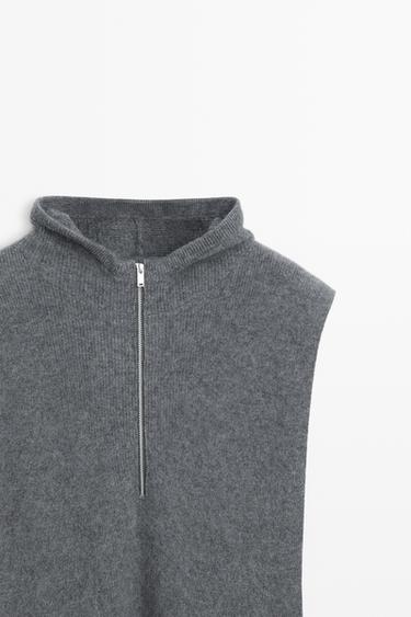 100% cashmere hooded knit vest — GREY 4