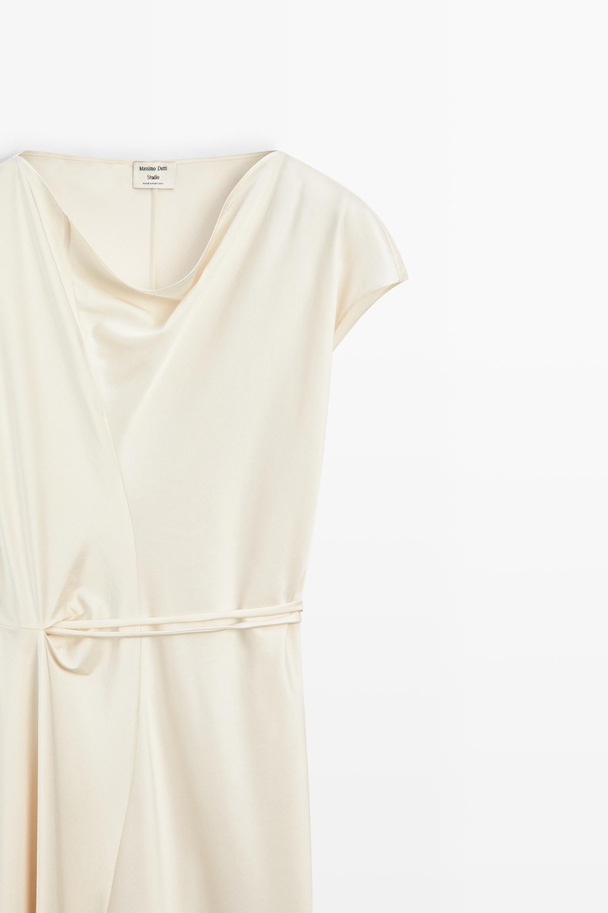 Draped Neckline Flowing Dress - STUDIO — CREAM