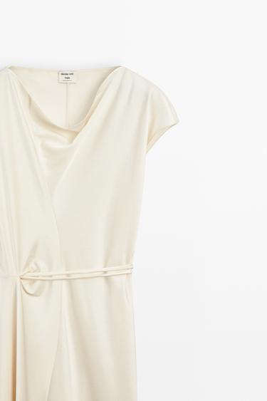 Draped Neckline Flowing Dress - STUDIO — CREAM 4