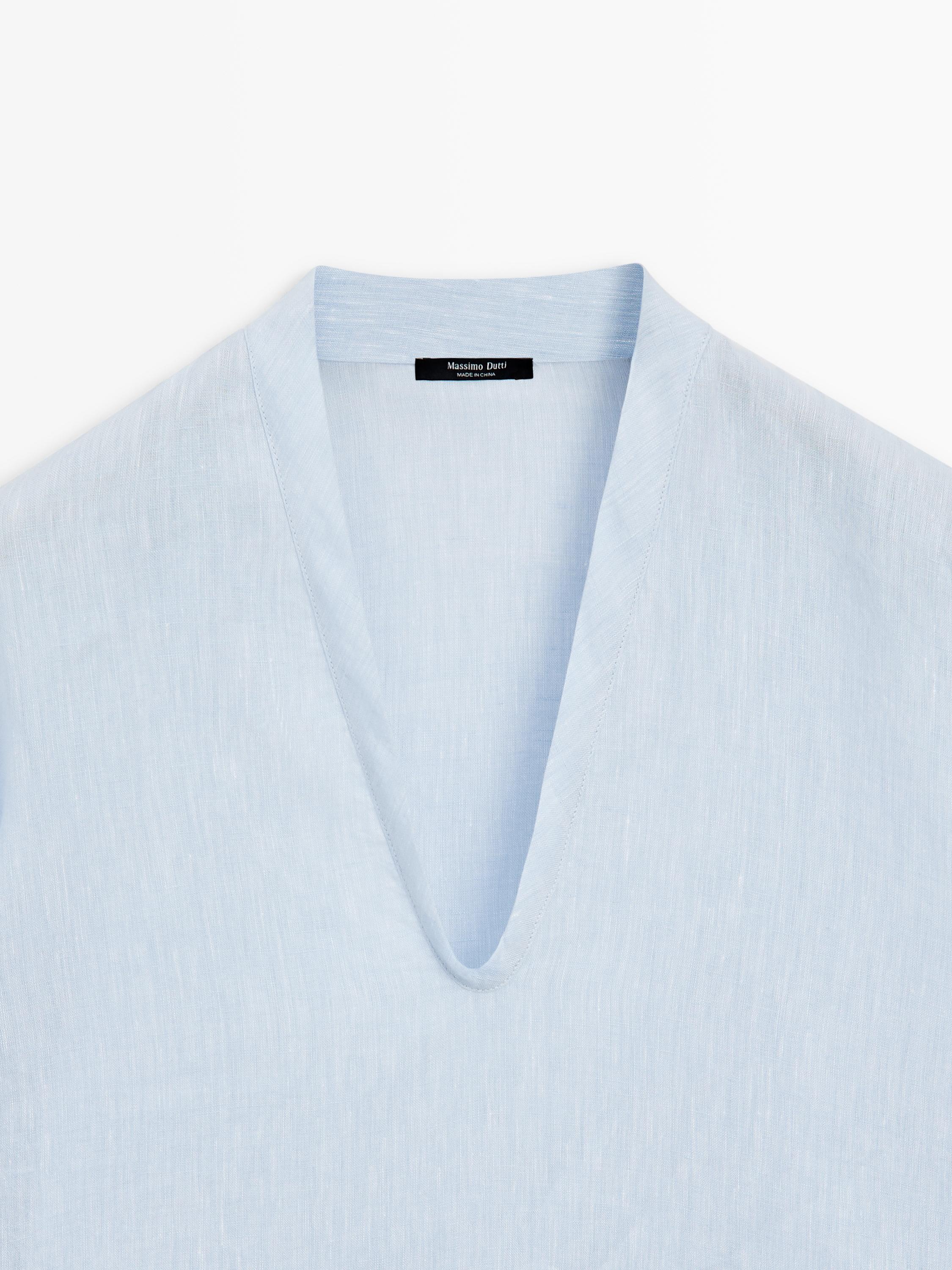100% linen long sleeve shirt — SKY BLUE